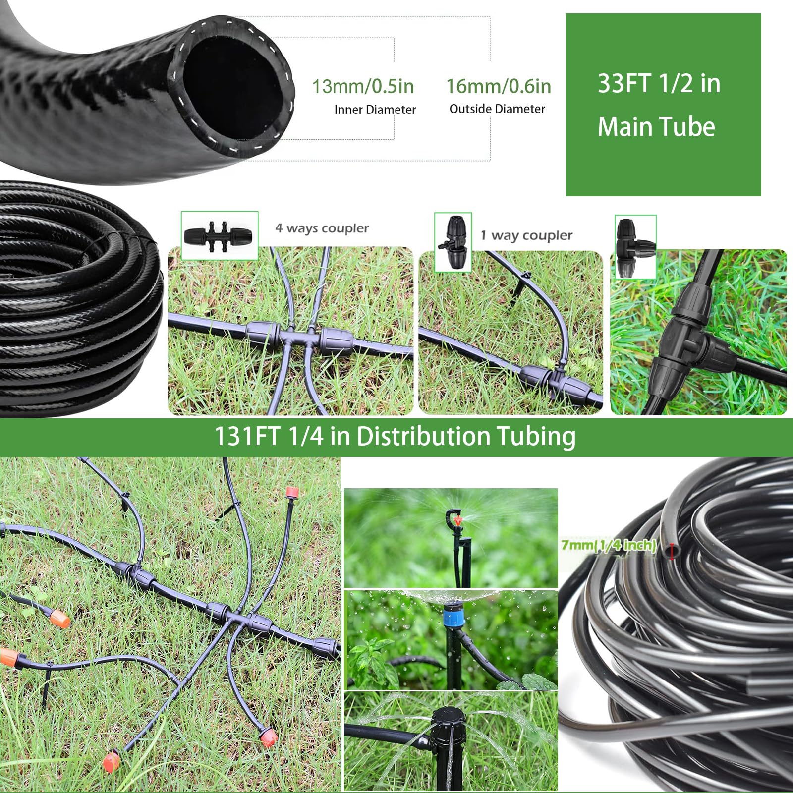 Tropfbewässerungssystem-Set für den Garten: 299CPS Automatisches Tropfbewässerungsset, Gewächshaus-Pflanzenbewässerungssystem mit 5 Arten von Sprühgeräten, 1/4 Zoll, 1/2 Zoll Bewässerungsschlauch für