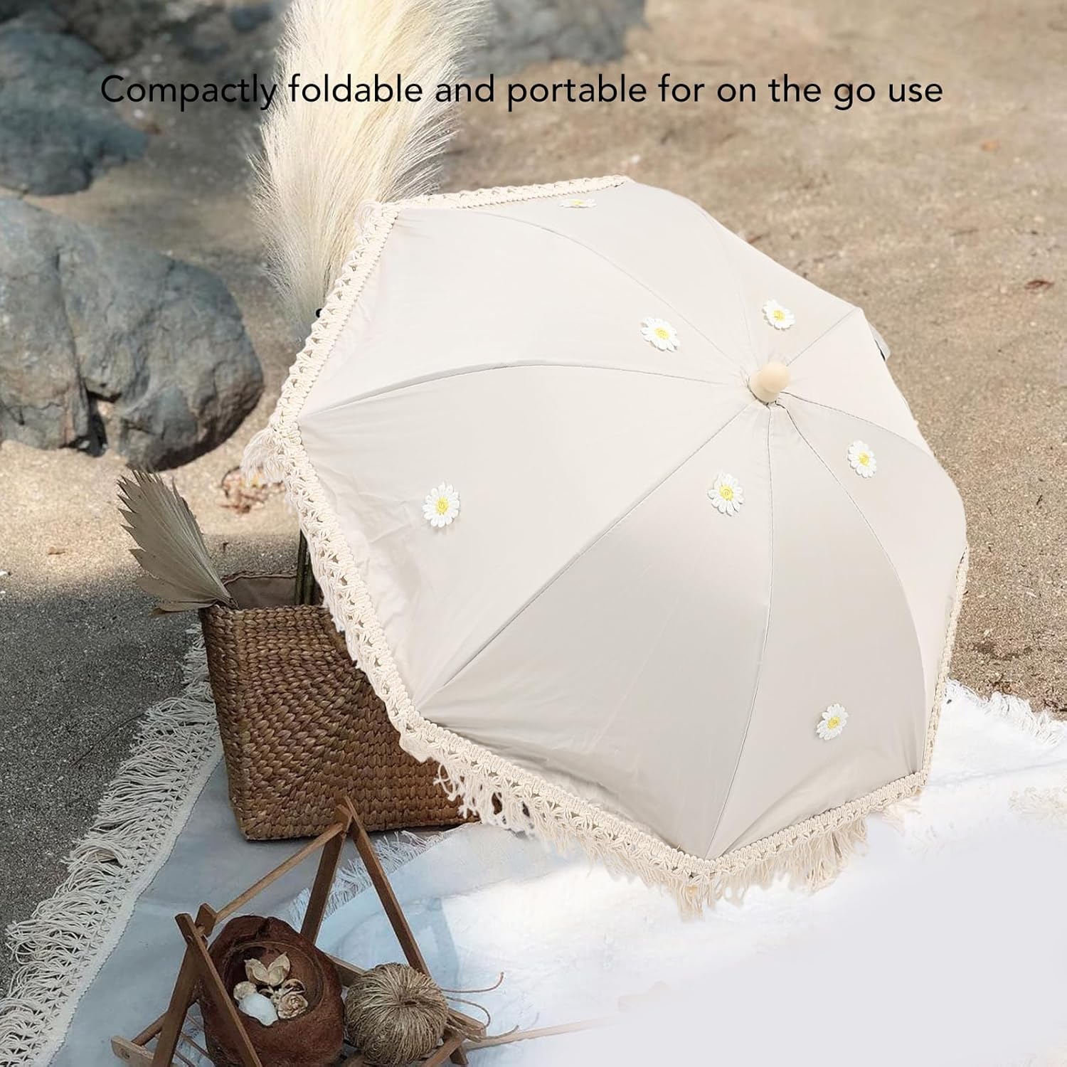 Lovely Lace Design Baby Stroller Umbrella Bohemian Style Outdoor Stroller Umbrella Adjustable Angle Clamp on Universal Baby Parasol for Beach Chair Pushchair(Chrysanthemum Umbrella)