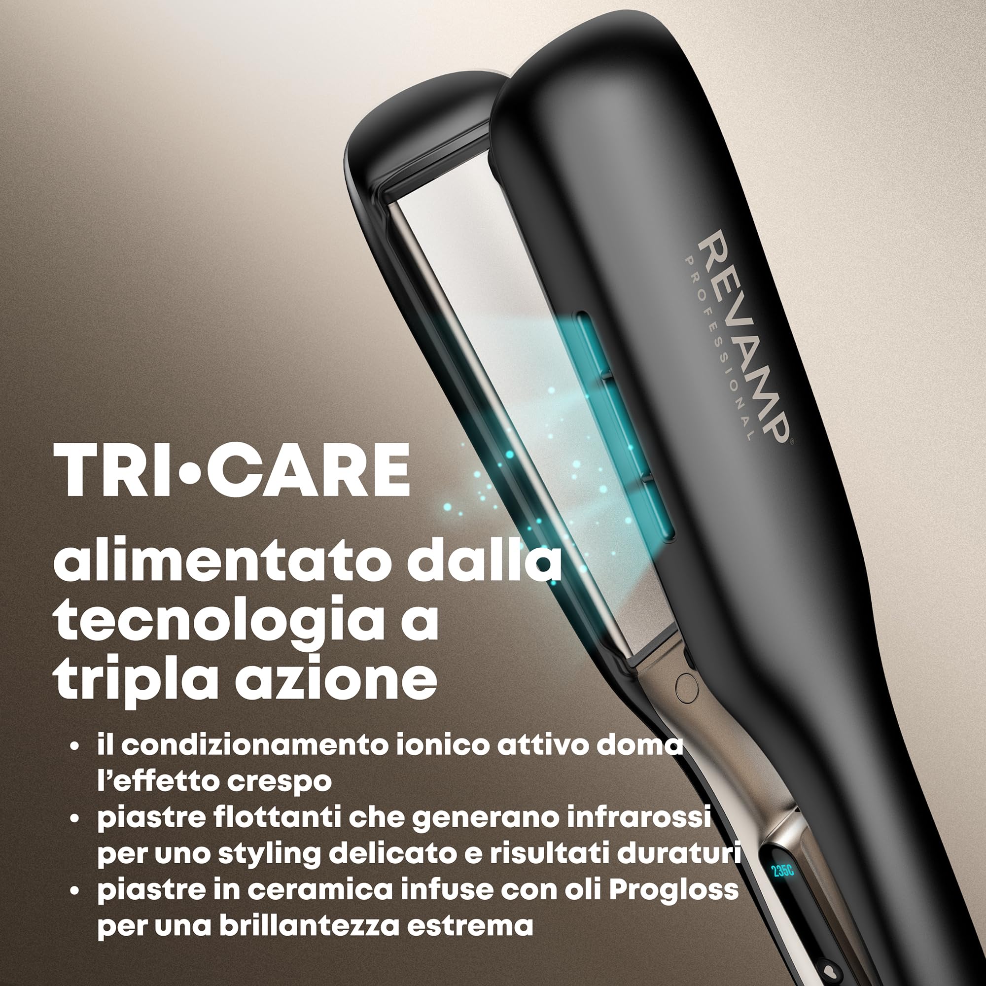 REVAMP Enigma Radiance Piastra Larga Ionica - Piastre Extra Larghe | Styling Veloce, Design Curvo, Onde e Ricci Duraturi, Ceramica, Professionale da Salone