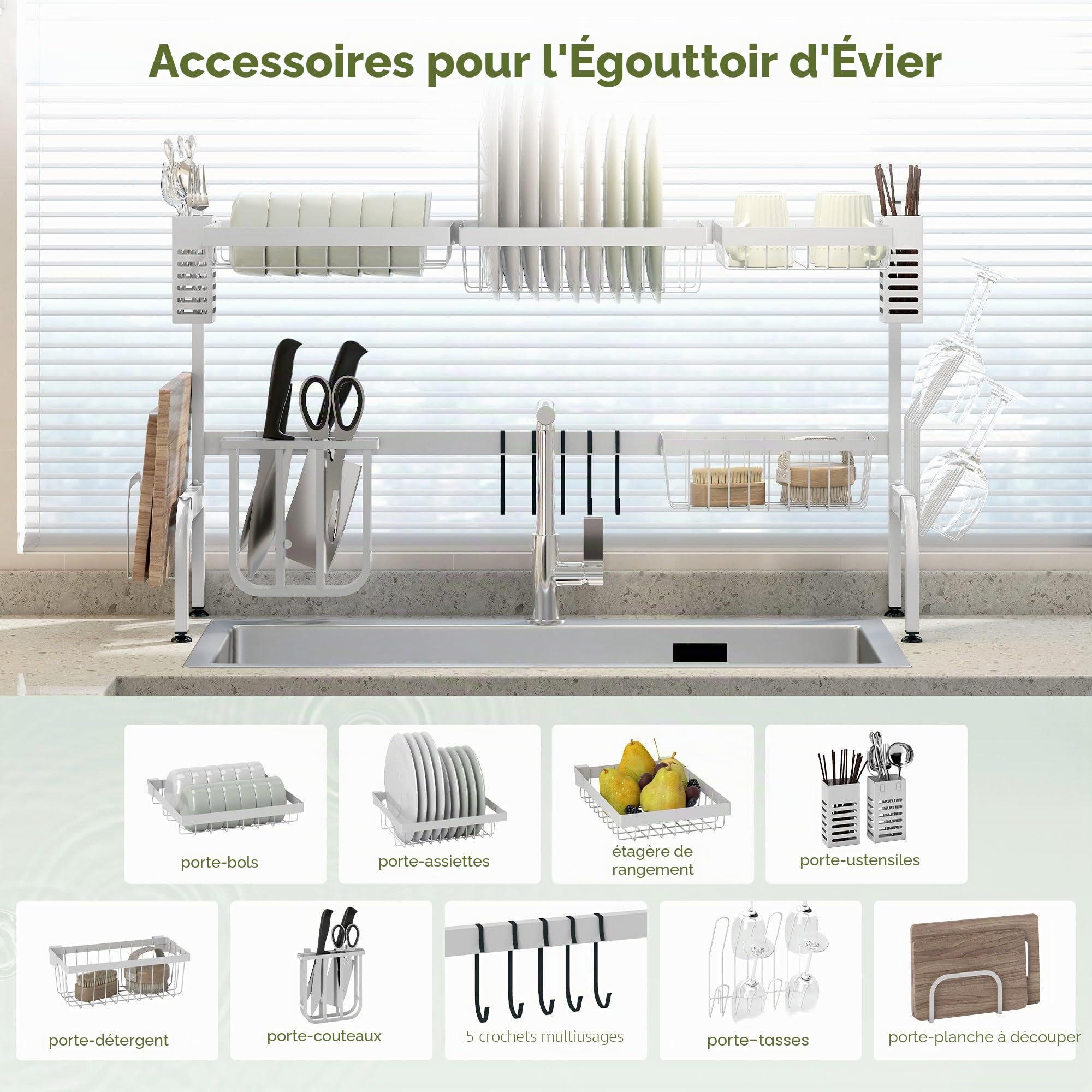 HOMCOM Égouttoir 2 Niveaux sur évier 100x30x54.5 cm Blanc