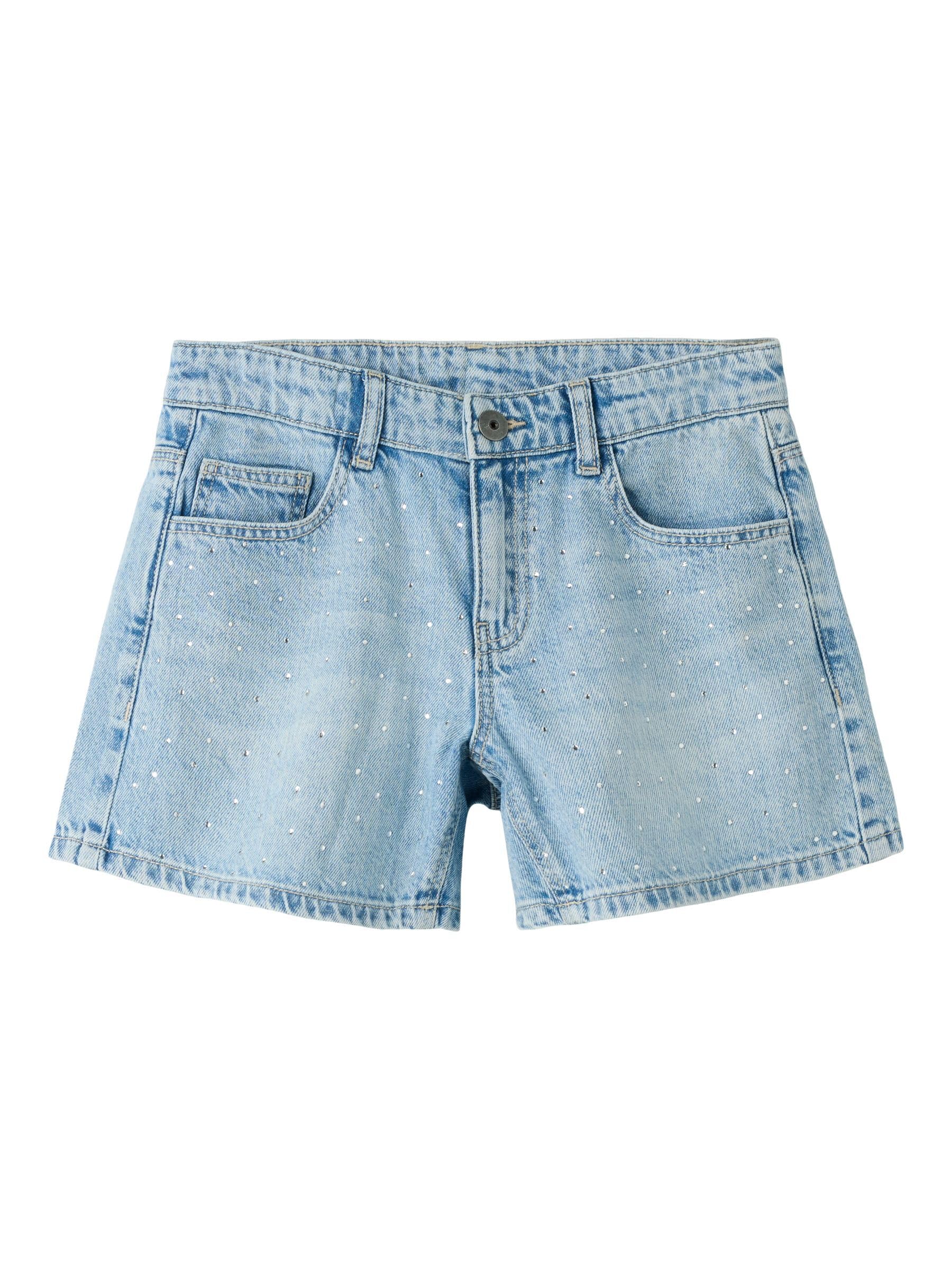 Kurze Hose Mädchen Jeans - Strapazierfähige Denim Regular Fit Sommer Shorts mit funkelnden Strasssteinen, verstellbarem Bund, 5-Pocket-Style und Destroyed-Look