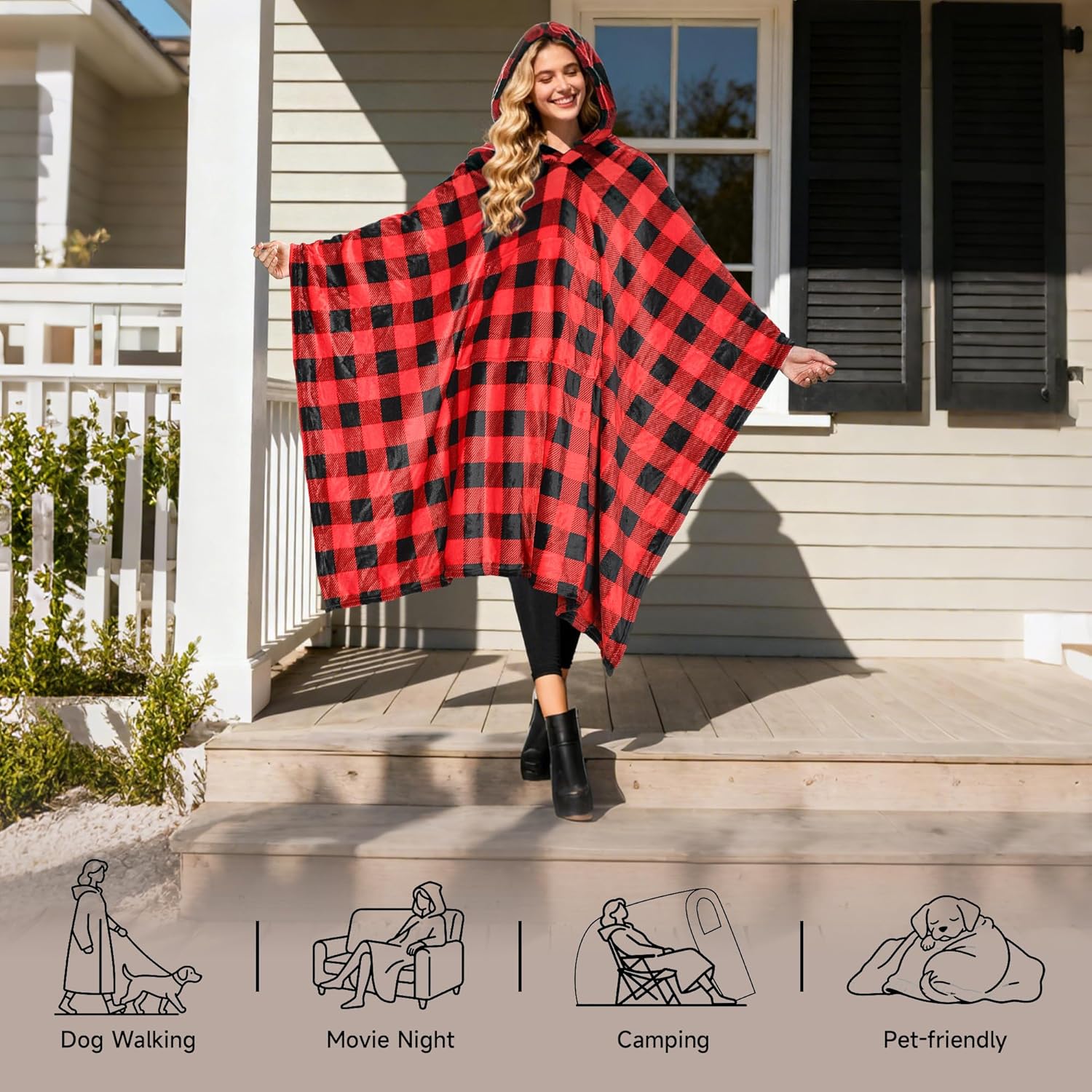 Catalonia Hooded Wearable Blanket Poncho for Adult Women Men, Fleece Wrap Blanket Cape with Hood | Warm, Soft, Cozy, Snuggly | Comfort Gift, No Sleeves - Image 2