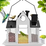 Solar Bird Feeders House for Outside Hanging Metal Wild Bird Feeder for Outdoors Large Capacity Cardinal Birdfeeder Birdhouses Bird Feeding Station White