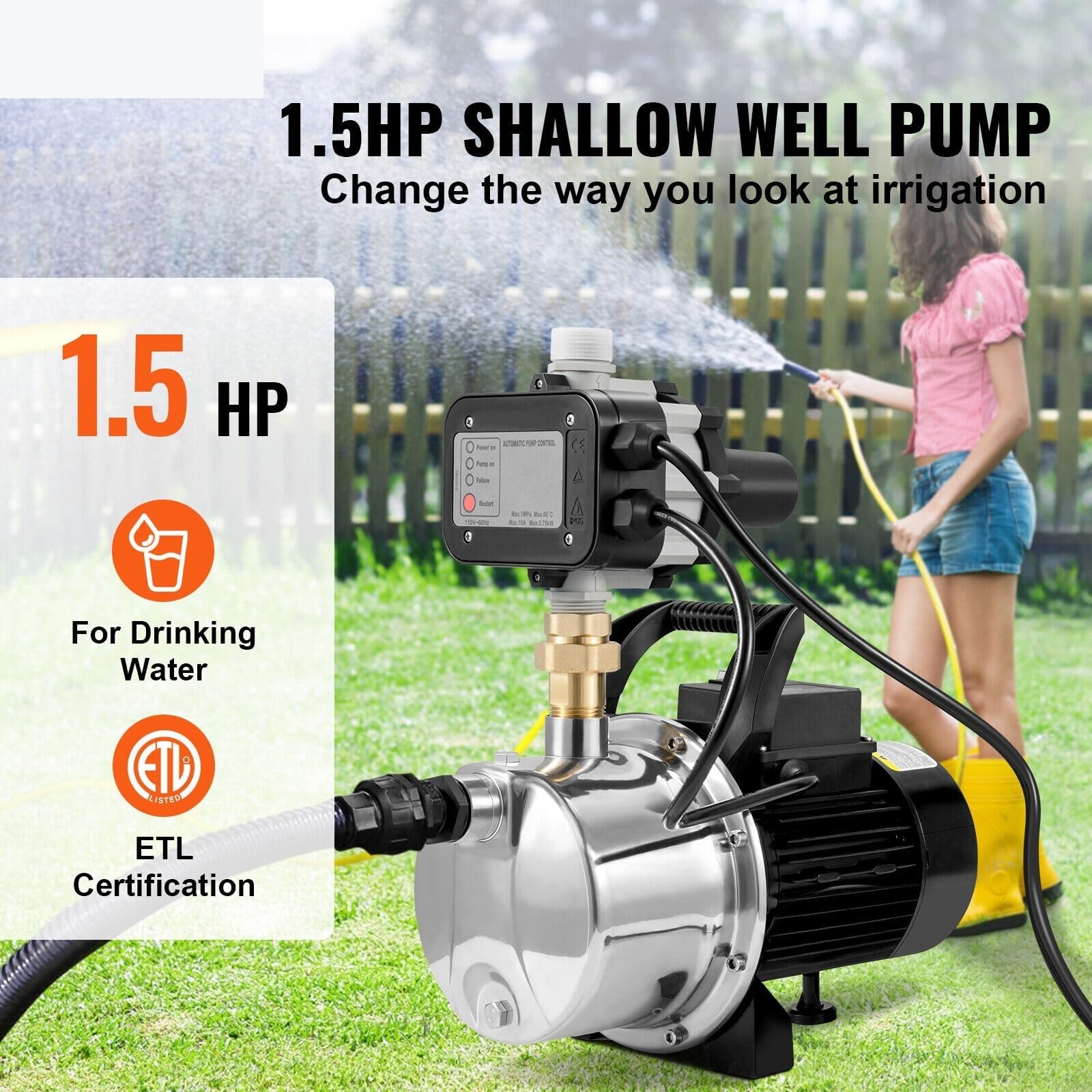 Pompa for pozzi poco profondi Pompe a getto booster con irrigatore portatile controller automatico for il trasferimento dell'acqua for l'irrigazione del prato giardino Per principianti