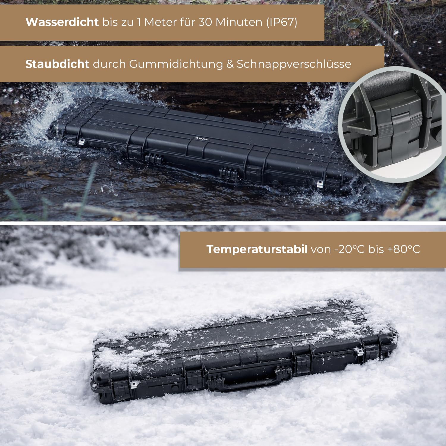 HMF Outdoor Waffenkoffer für Langwaffen ODK200, Wasserdichter IP67 Gewehrkoffer mit Rasterschaumstoff