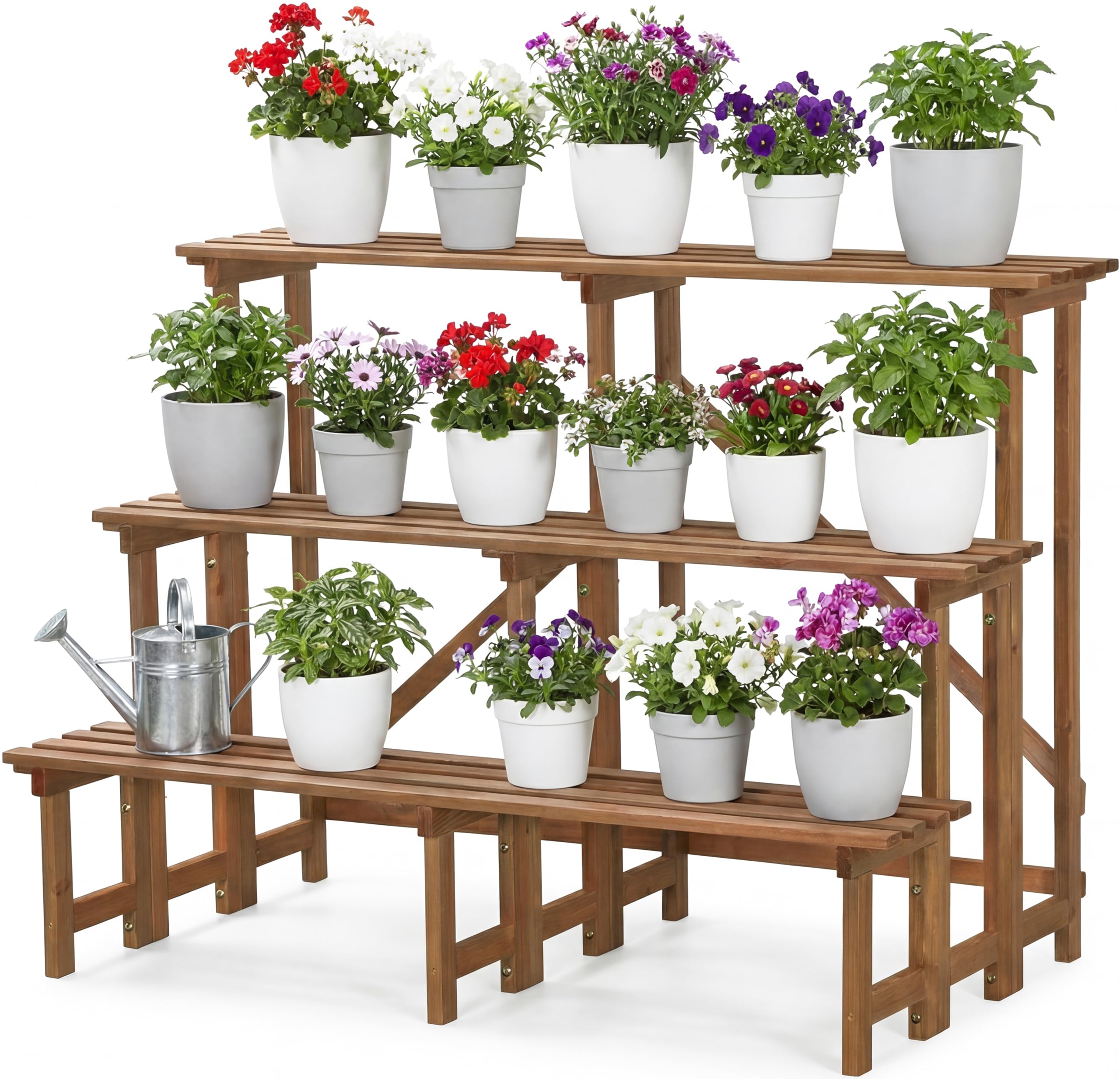needs&wants® Grand escalier à fleurs avec 3 niveaux - Support pour plantes - Étagère à fleurs XL - En bois résistant aux intempéries - Pour extérieur, intérieur, balcon, jardin, extérieur, intérieur
