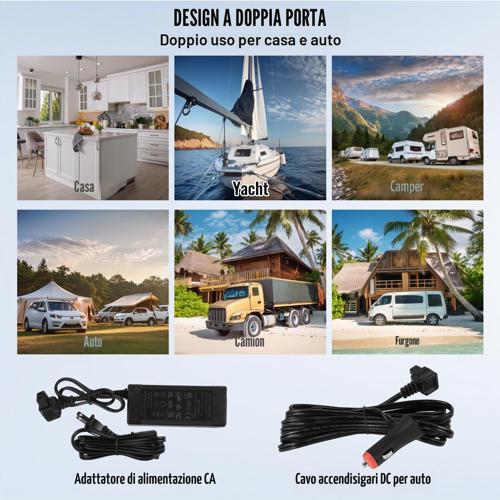 VEVOR Frigorifero per Auto, Congelatore Portatile Doppia Zona 25 L, 12 Volt, Gamma Regolabile da -20~20 ℃, Dispositivo di Raffreddamento a Compressore 12/24 V CC e 100-240 V CA per Campeggio Camper