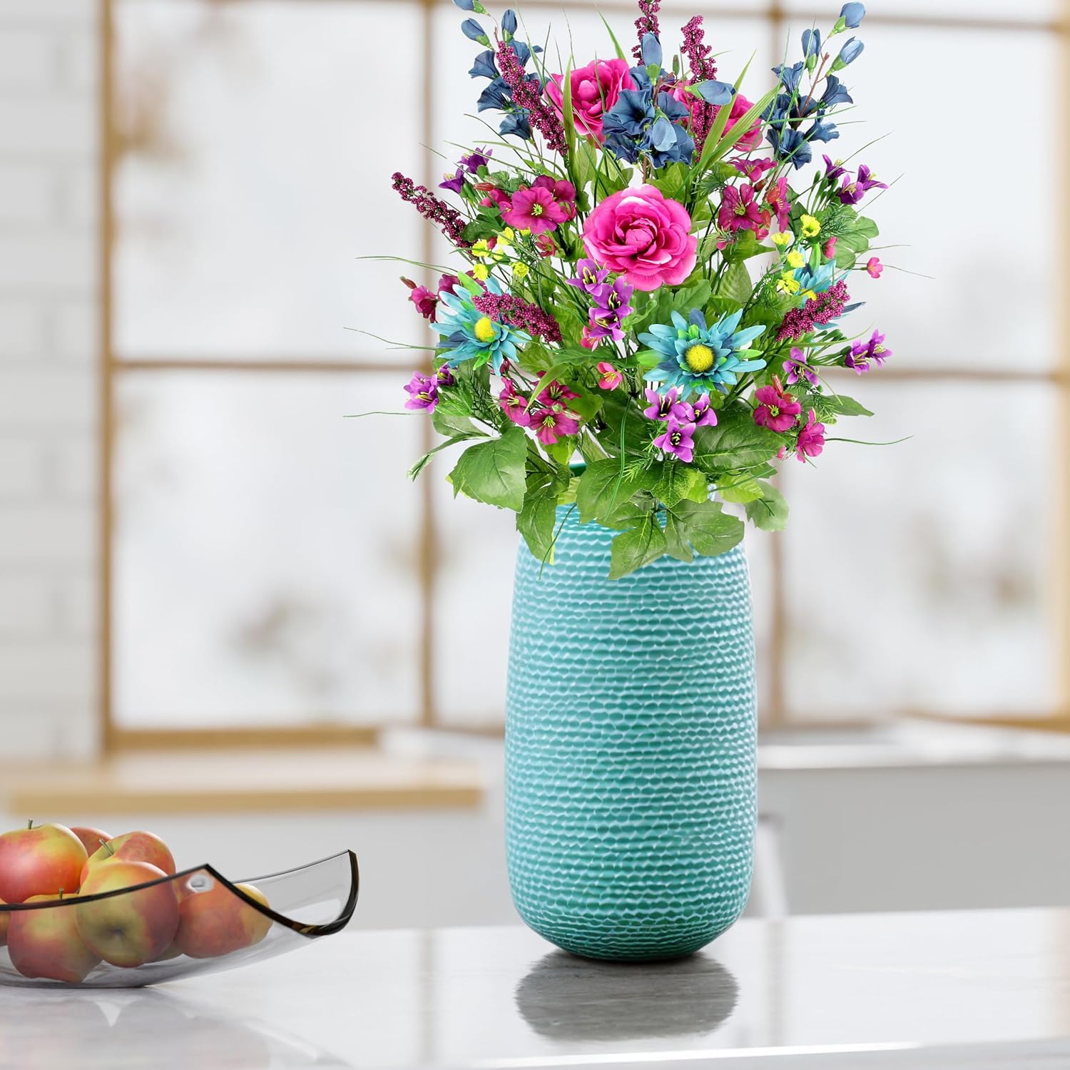 Admired By Nature 30 Stem Artificial Flowers Morning Glory & Ranunculus Bush Bouquet - Faux Floral Arrangement for Home Decor, Weddings, Events, Funerals, Display - Turquoise Mix