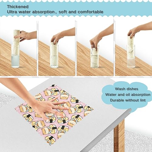 Miniatura 3 de linqin Shiba Inu - Toallas de cocina de algodón con estampado de sushi de microfibra, absorbentes, paquete de 6 toallas de cocina reutilizables para