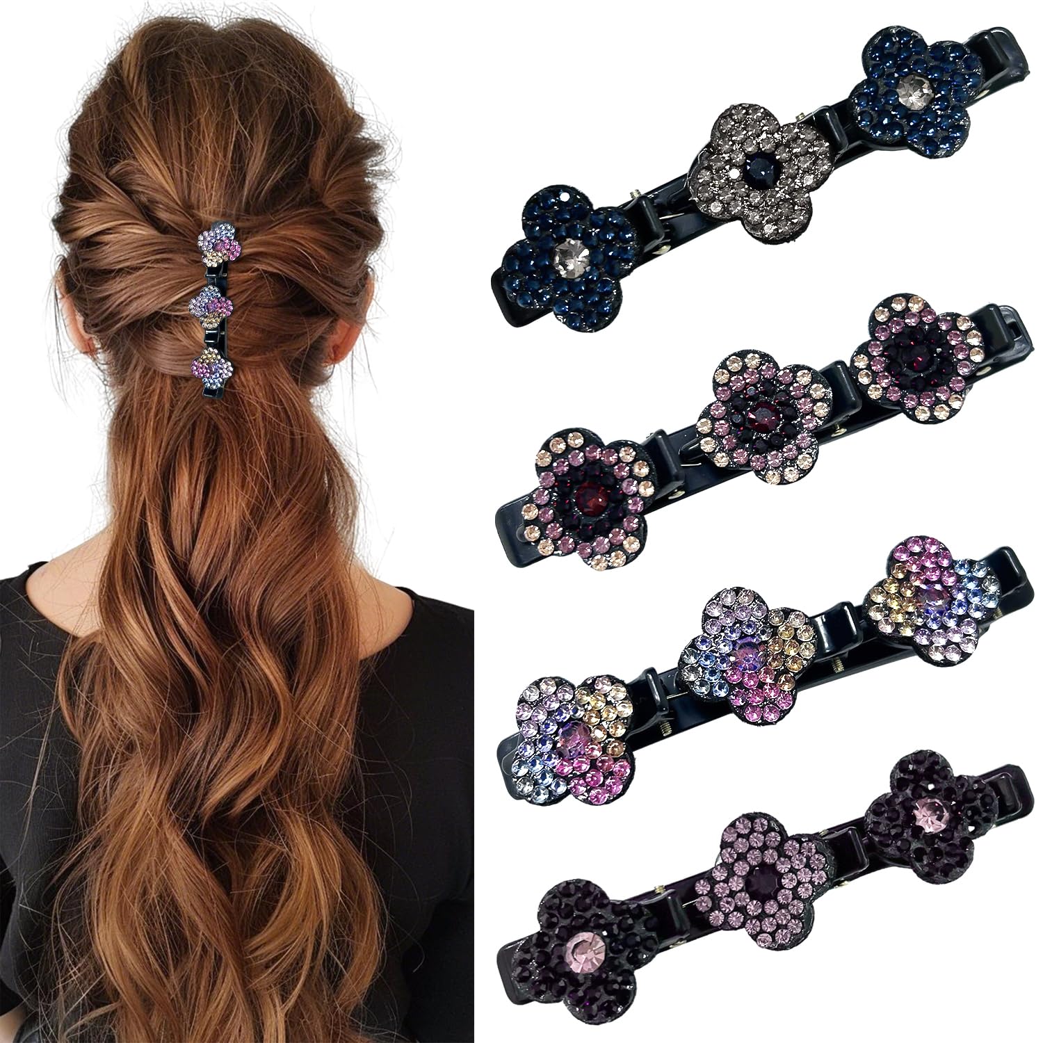 4 Pcs New Braided Duckbill Hair Clips, Black