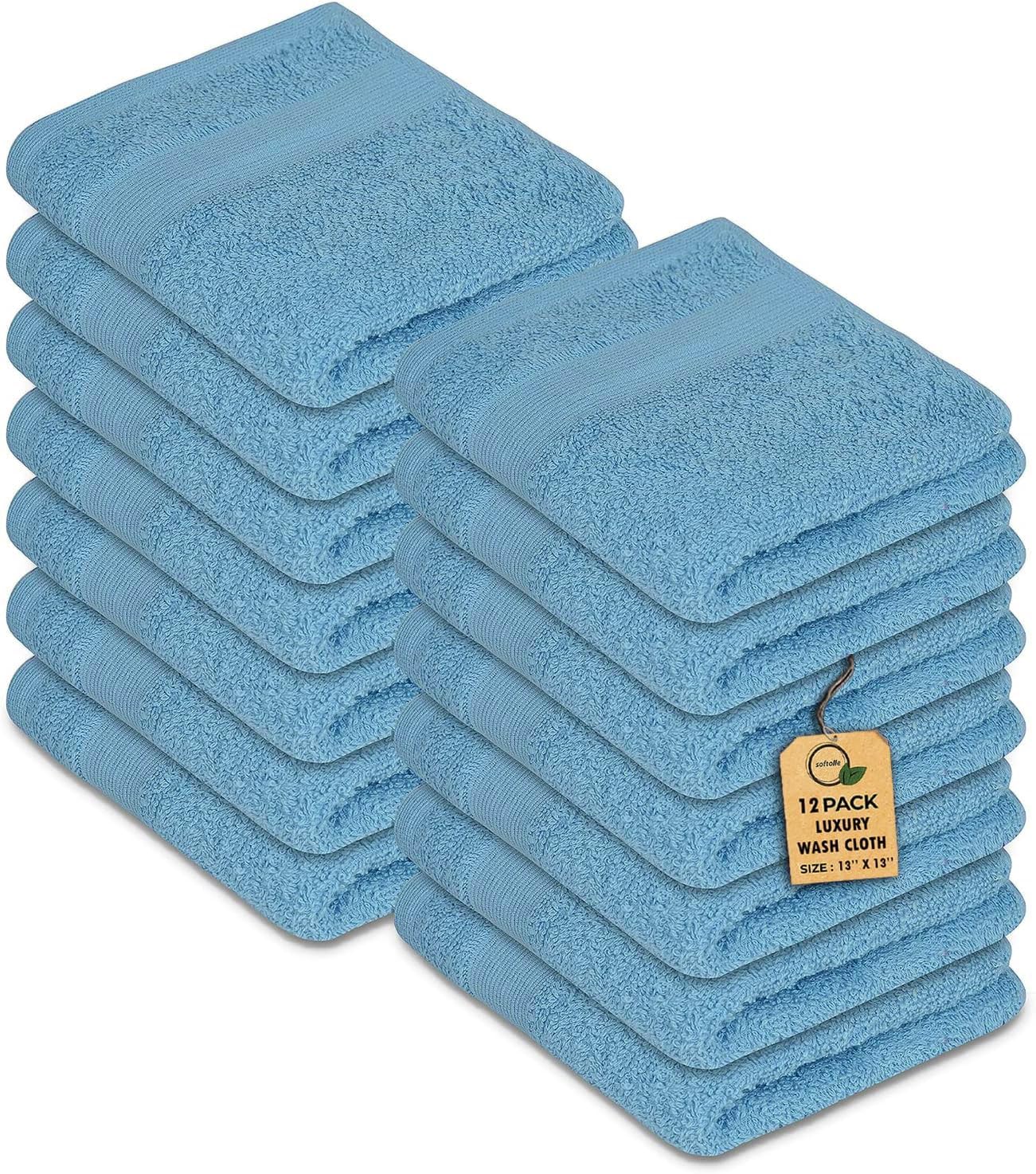 Premium Wash Cloths Pack of 12 (13" x 13") 100% Ring Spun Cotton | Luxury Washcloths | Ultra Soft Face Towels | Highly Absorbent Wash Cloths for face (Sky Blue) - Image 4