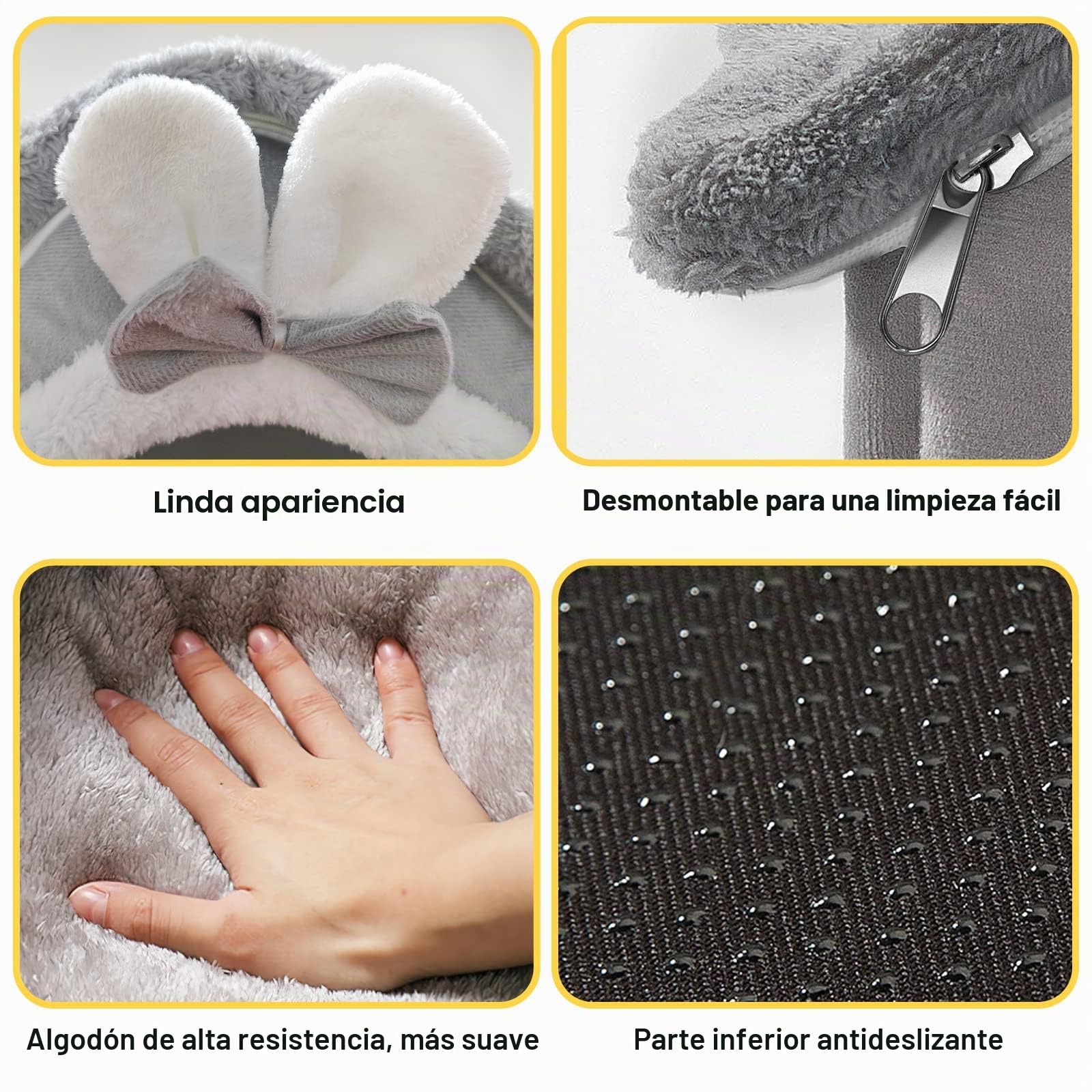 Galatée Cama De Cueva De Gato, Cama Lavable para Perros, Iglú De Felpa Cálida y Acogedora para Gatos, Casa para Mascotas Plegable, Cama para Mascotas con Fondo Antideslizante(S, Conejo Gris)
