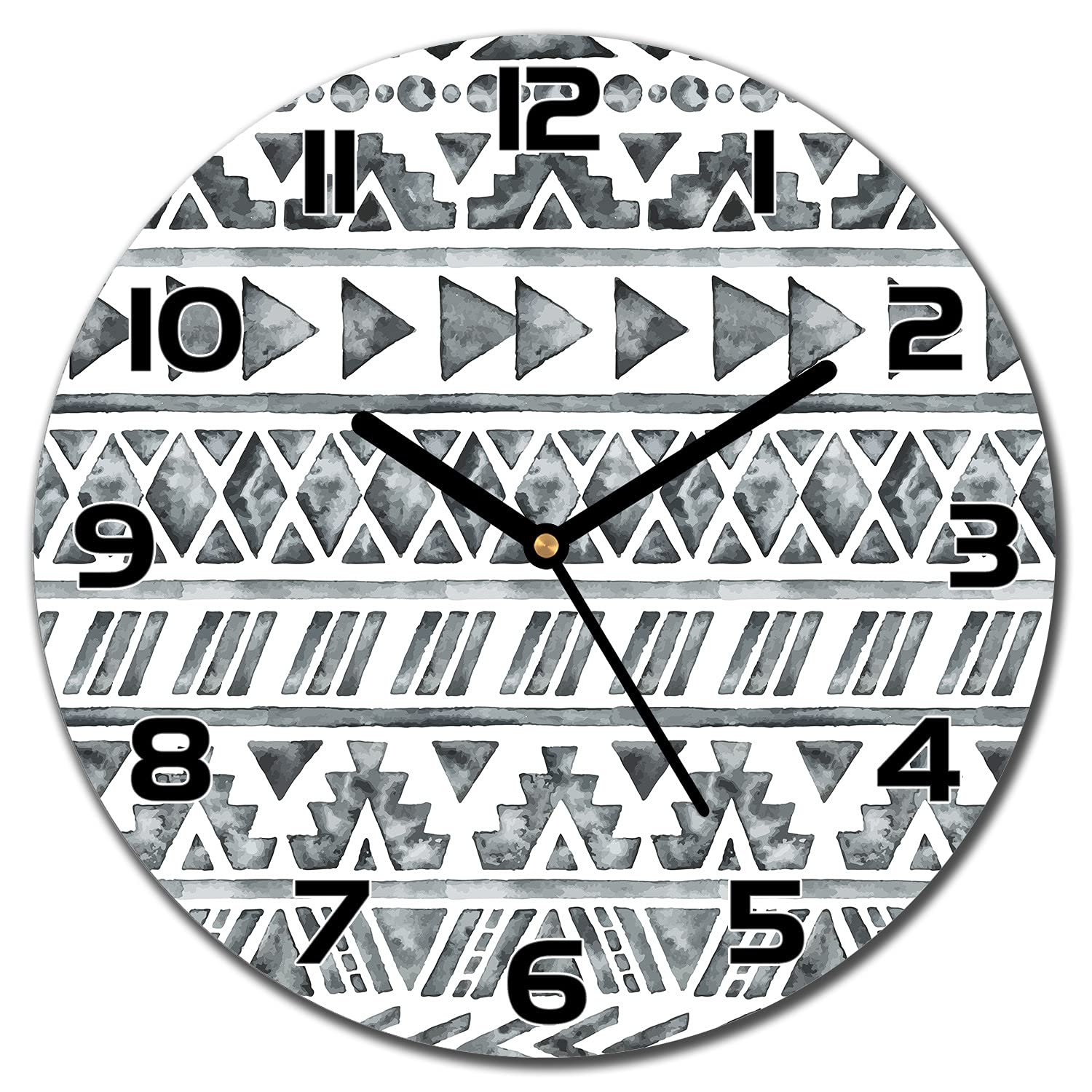 Horloge en verre 30 cm de style géométrique et ethnique fané pour la décoration murale