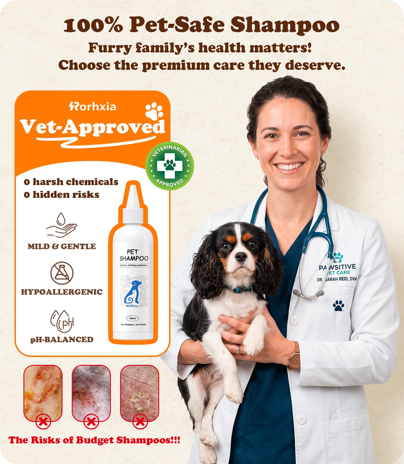 Rorhxia Dampf-Hundebürste für Haarausfall, hautfreundlich, selbstreinigend, 1 x Shampoo, IPX7 wasserdicht, Pet Pro Fellpflege-Werkzeug für Hund und Katze, kurze/lange Haare, Pudel, Kritzeleien