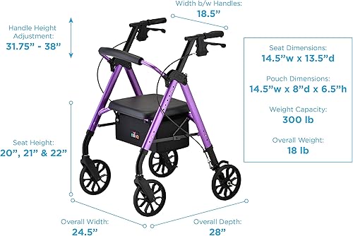 Vista 34 de NOVA Star 8 - Andador con ruedas con sistema de tamaño de ajuste perfecto, ligero y plegable, fácil de levantar y transportar, ideal para viajes
