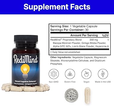 RediMind - Natural Cognitive Enhancement Supplement Capsule - Non-GMO, Vegan, Gluten-Free