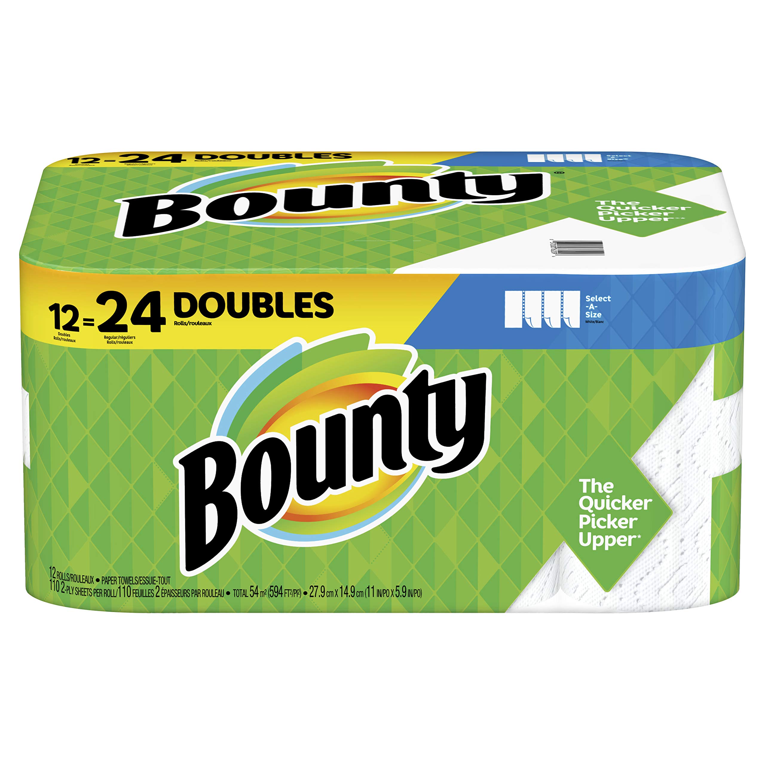 Bounty Select-A-Size Paper Towels, White, 12 Double Rolls = 24 Regular Rolls