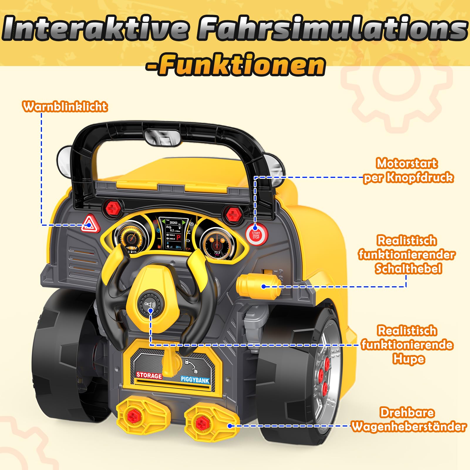 Naxudcoo Montageauto Spielzeug für Kinder ab 3 Jahren, Zerlegbarer Truck für Motorreparatur mit Licht und Sound, Akkuschrauber Kinderwerkzeug, Mechaniker Spielzeug, Geschenk für Jungen 3-6 Jahre