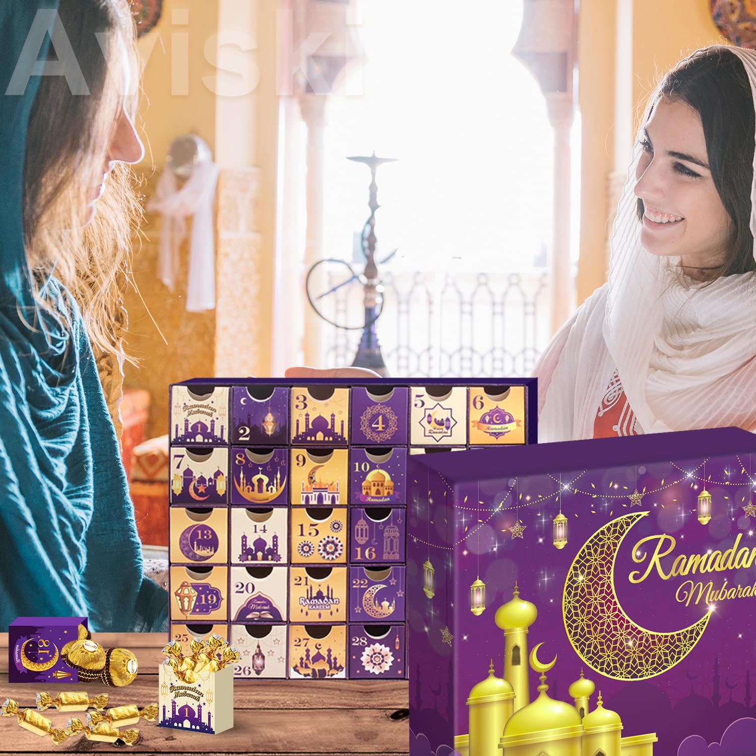 Calendrier de l'avent Ramdan 30 boîtes vides 30 jours Eid Mubarak coutdown Calendar avec des cadeaux du Ramadan, boîte rangement numéro en carton, fournitures de fête du Ramadan - Violet