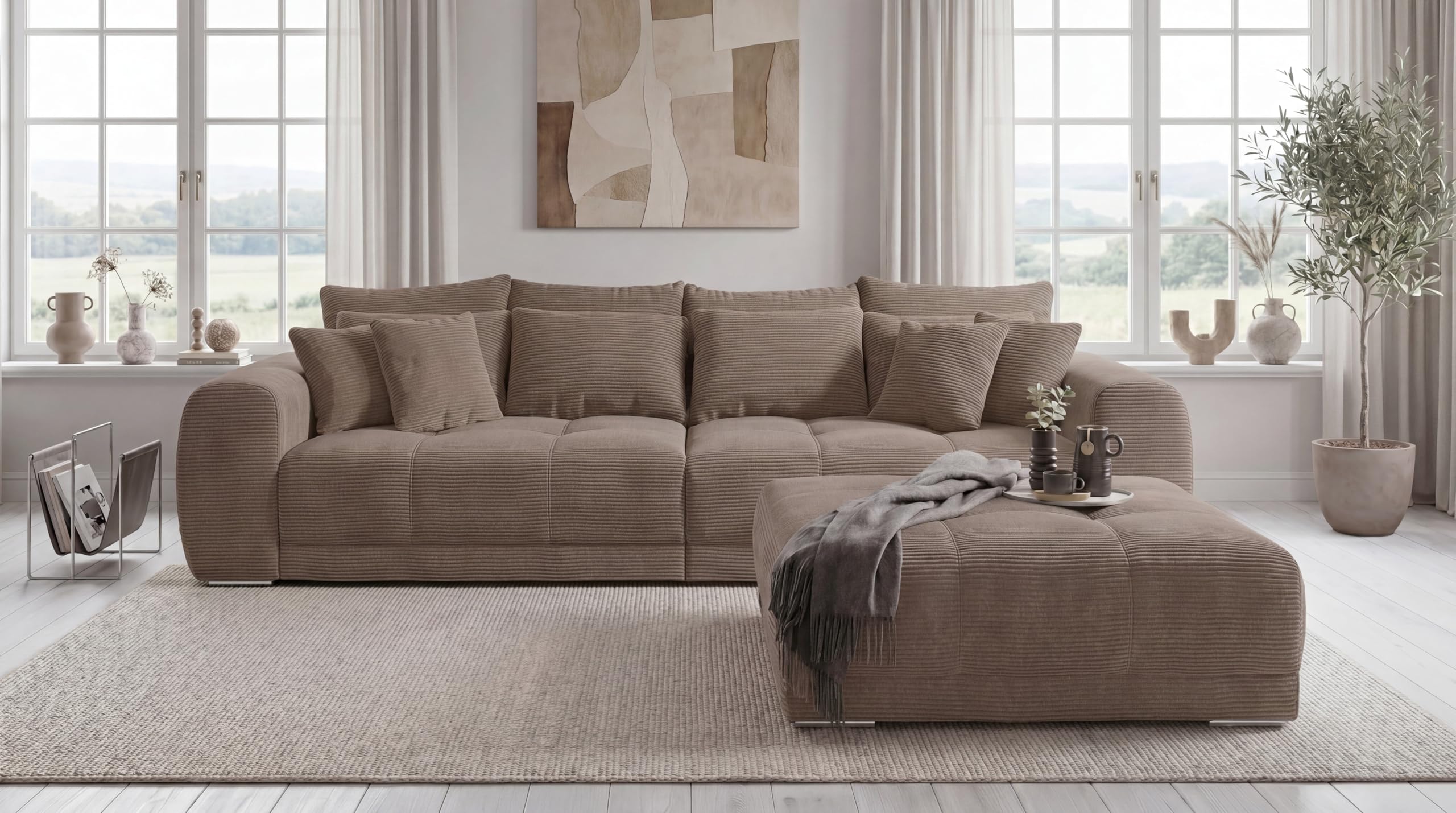 luma-Home 15174/ Big-Sofa XXL Lounge Couch, Cord-Bezug Braun Taupe