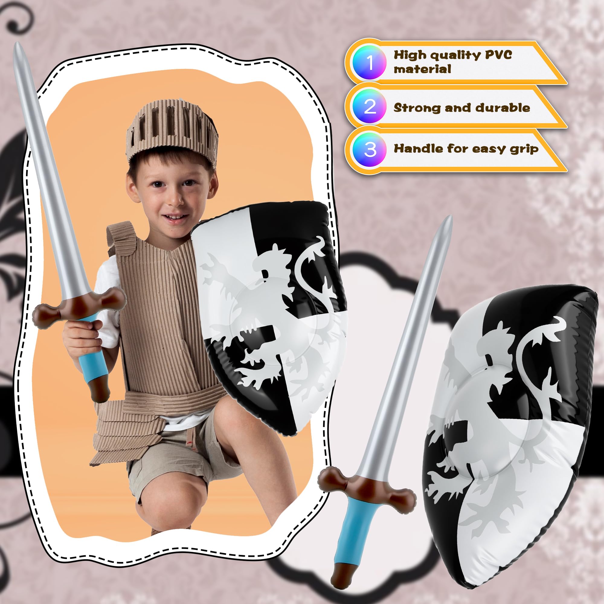 Juego de 16 espadas inflables y escudos de espada medieval para fiestas piratas, accesorios de cosplay