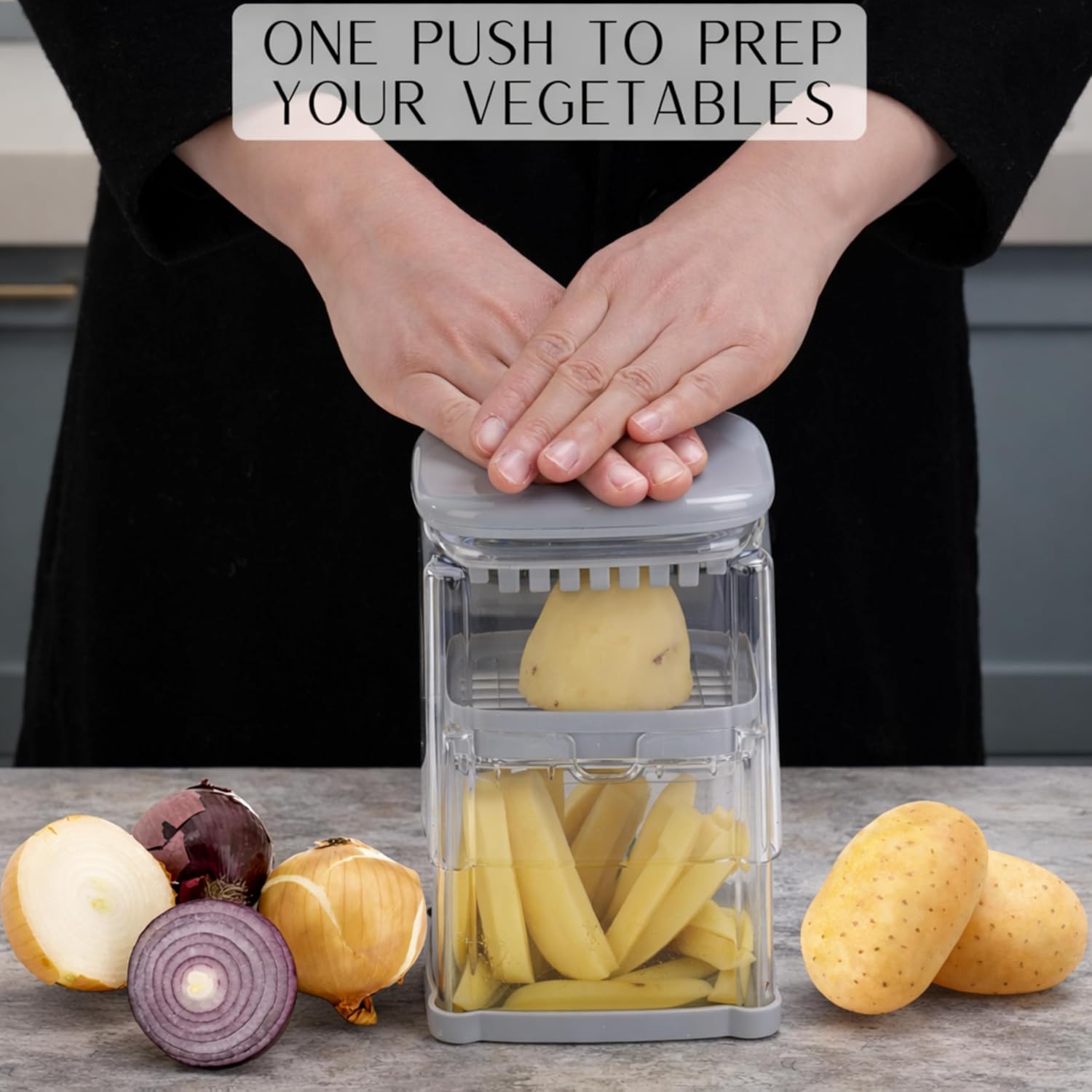 Brieftons PerfectCut Vegetable Chopper: 4-Blade Veggie Dicer Fruit Slicer, Potato French Fry Cutter, Wedge Cutter, Onion Chopper, Egg Slicer with 5 Recipe Ebooks, Safe to Use, Easy to Clean & Store