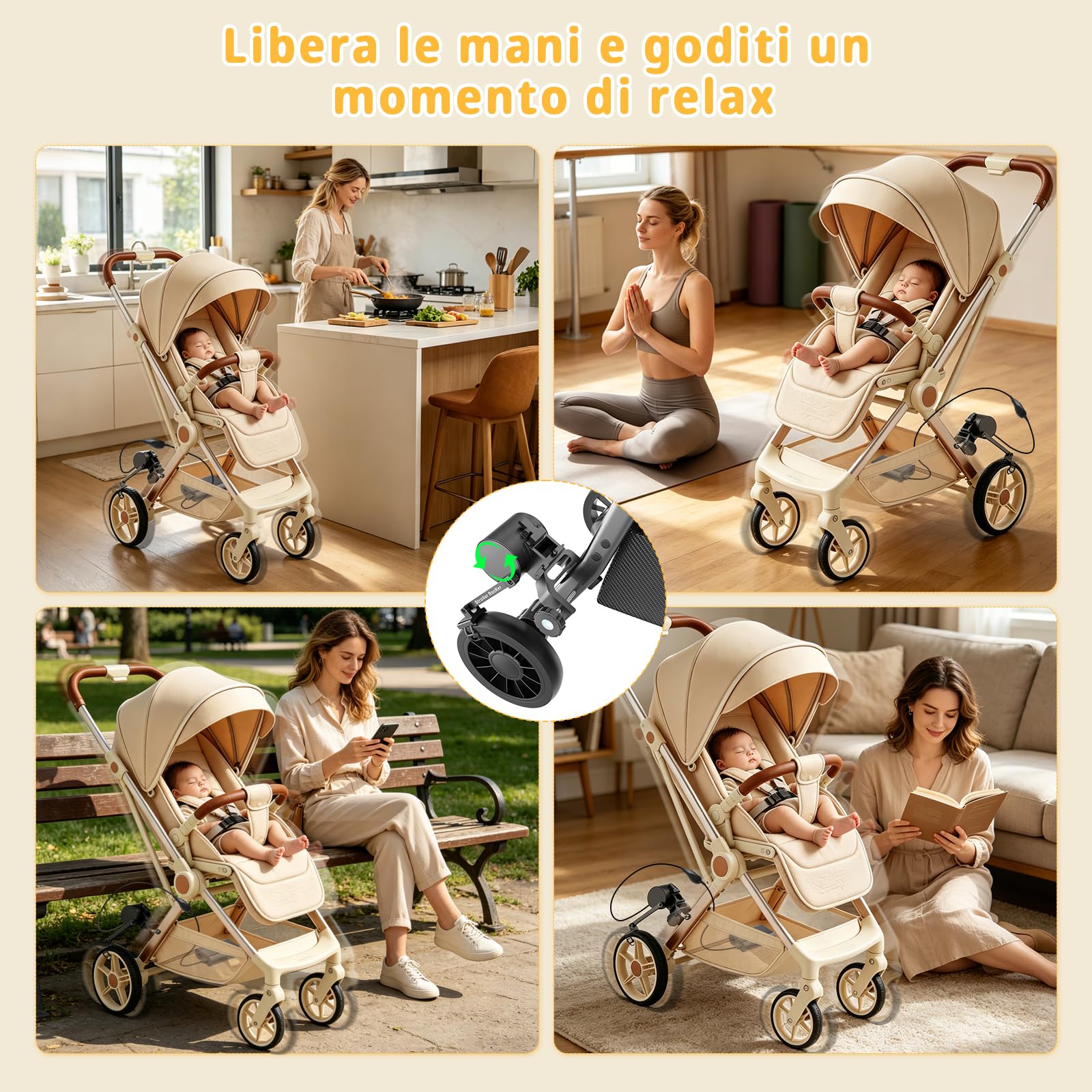 Dondolo per Passeggino, Dondolio assistito del Passeggino, Aiuto per il Sonno del Bambino, Dondolio delicato, Design Innovativo, Intensità regolabile, per Alcuni Passeggini- Nero