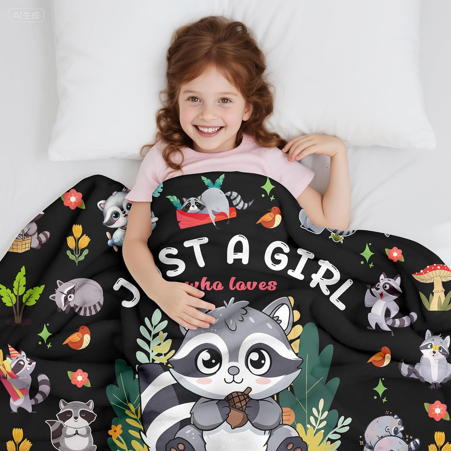 Raccoon Blanket Gifts Lightweight Soft Flannel Raccoons Throw Blanket Raccoon Gift Bedding Decor for Girls Kids Adults 50"x40" - Image 4