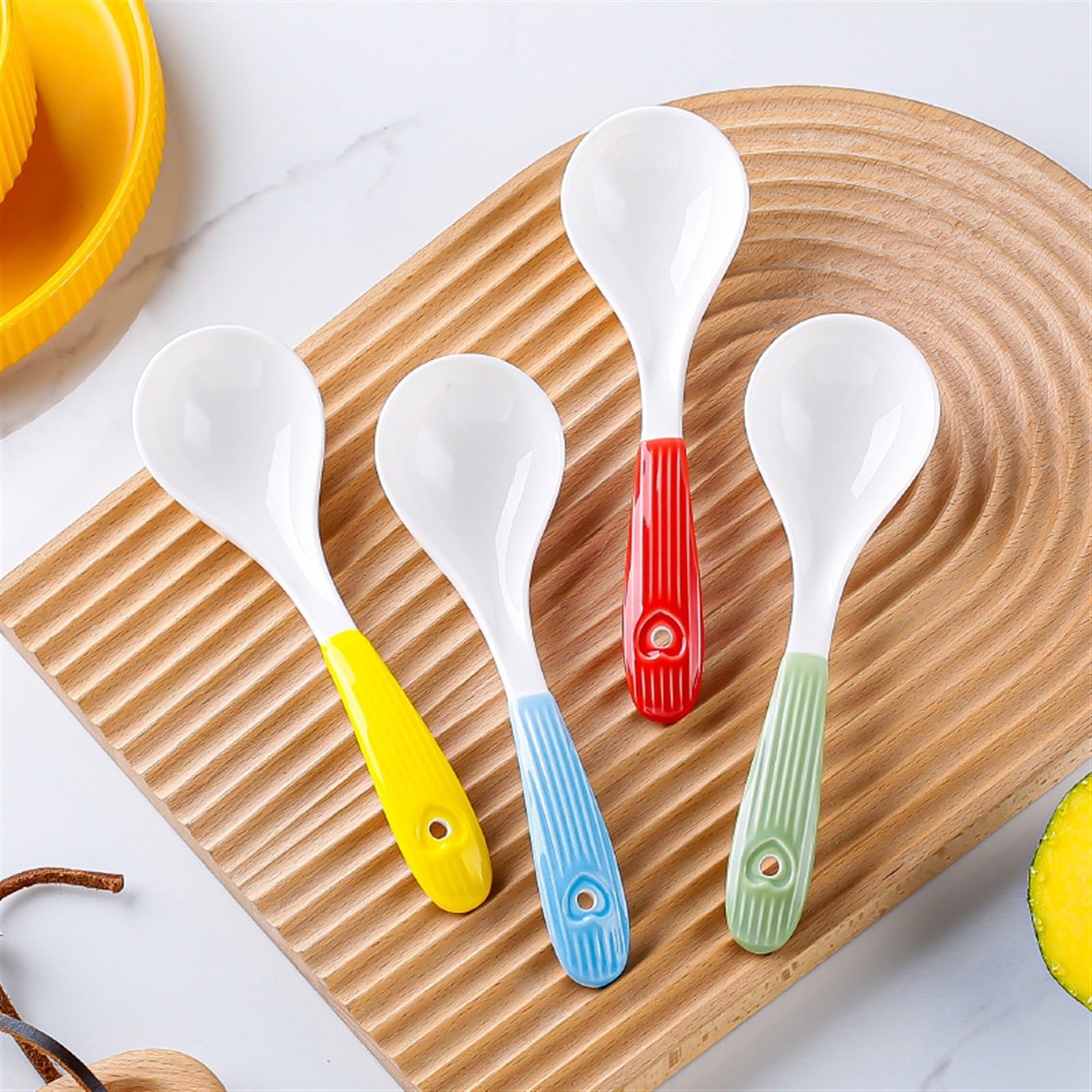 Cuchara de sopa de cerámica de 7 pulgadas, cucharas de sopa chinas, cucharas de sopa asiáticas, cucharas de sopa japonesas grandes for ramen, sopa, bolas de masa hervida, 1 cuchara de cena(Blu)