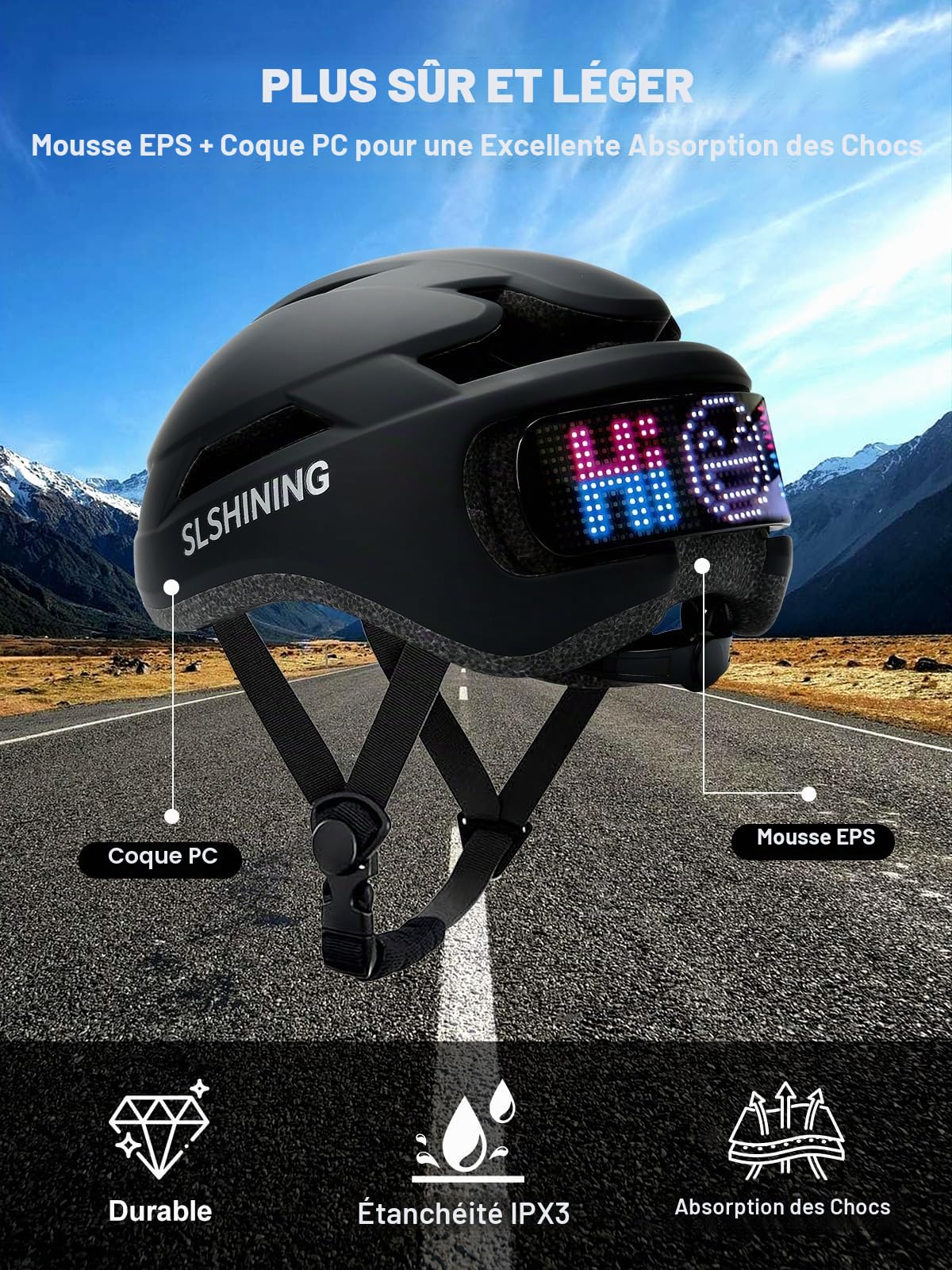Casque de vélo LED Personnalisable, Route et Montagne, 8 aérations, Sangle réglable, Doublure EPS, Léger pour Adultes