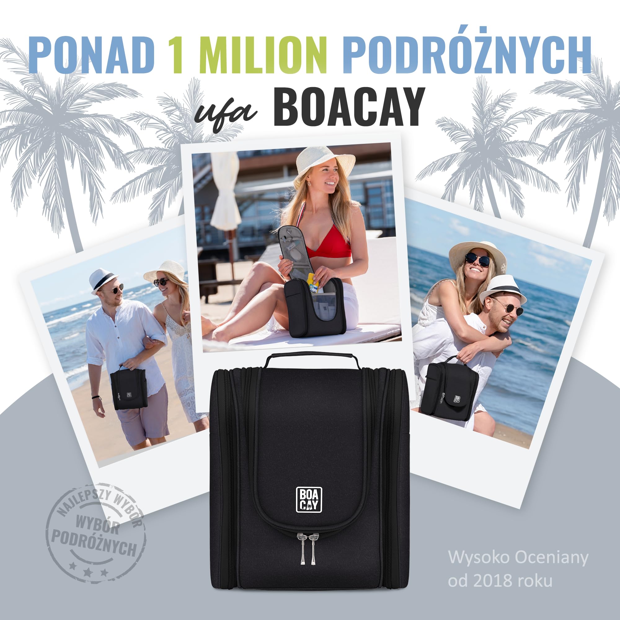 BOACAY Wisząca Kosmetyczka Podróżna dla Kobiet i Mężczyzn, Organizer na Kosmetyki, Niezbędniki, Akcesoria Podróżne