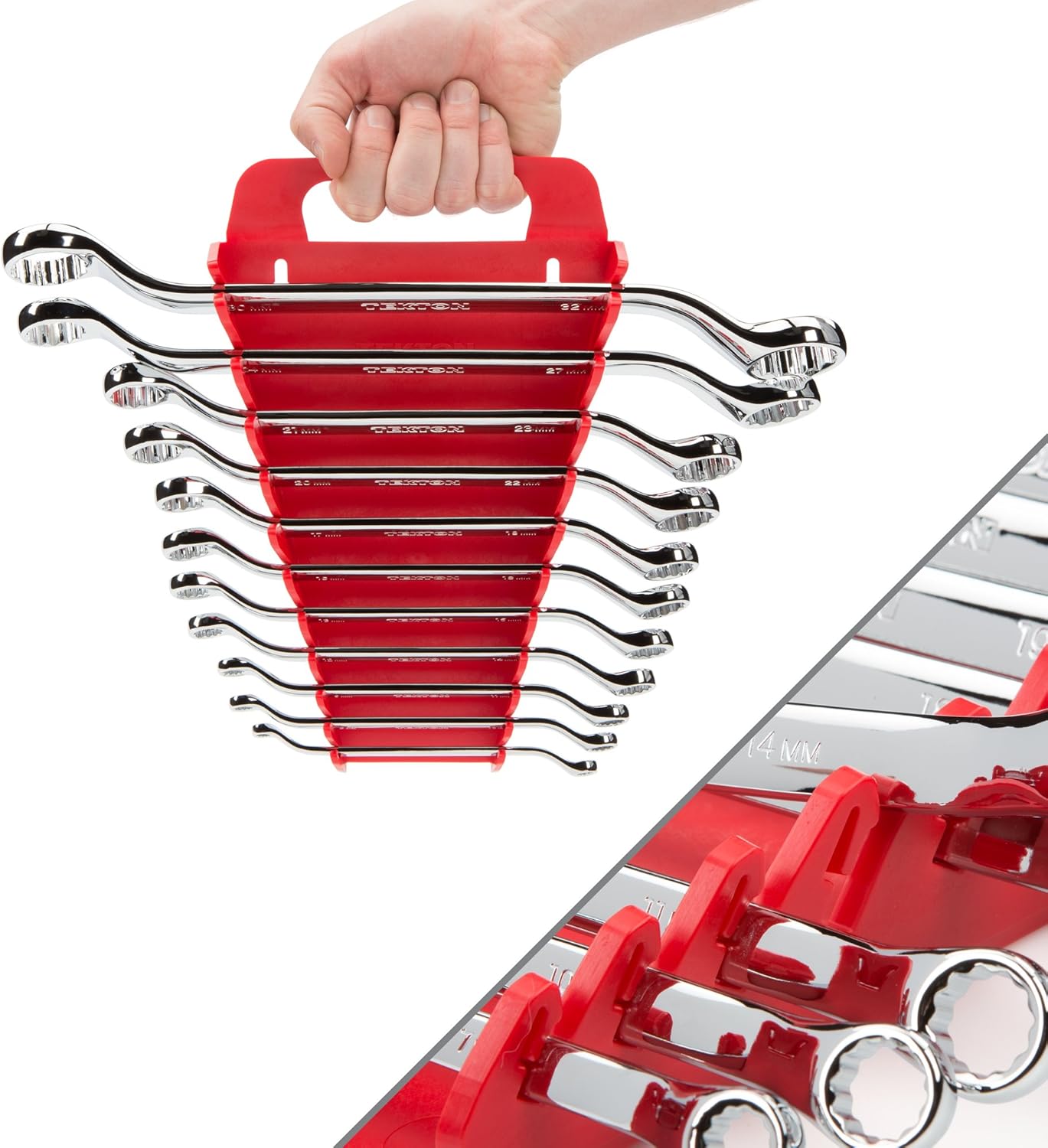 TEKTON 45-Degree Offset Box End Wrench Set with Holder, 11-Piece (6-32 mm) | WBE24411