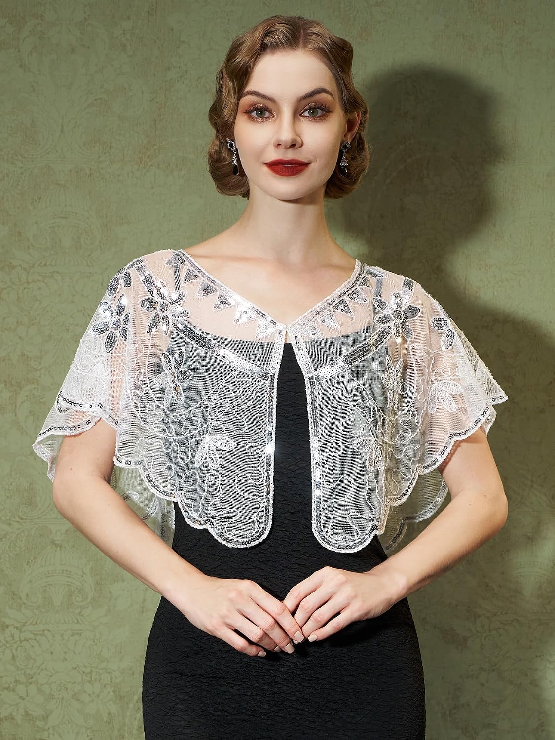 YESSA Women's 1920s Shawl Wraps,Sequin Flapper Evening Shawls for women Gatsby Accessories for Harlem Night image 4
