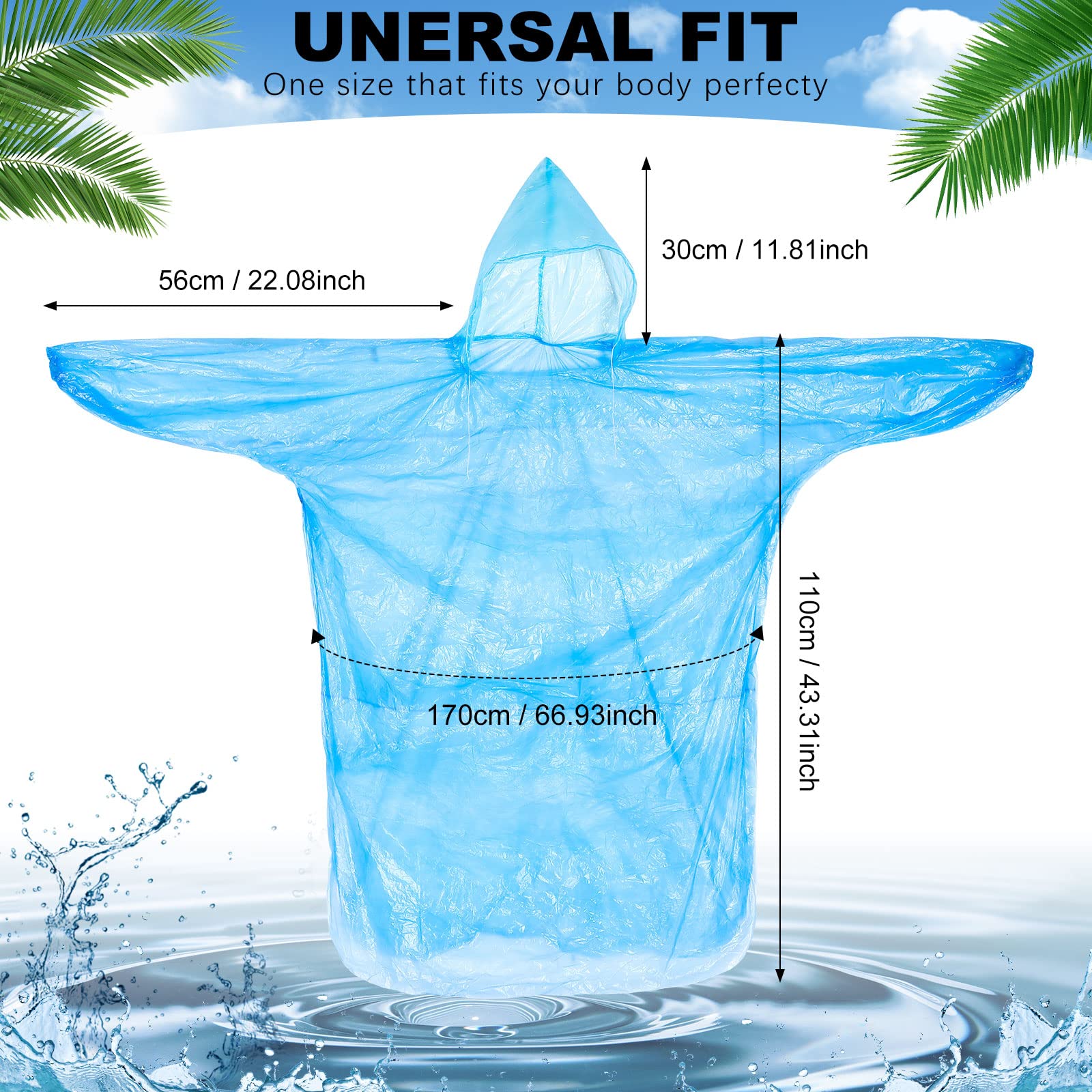 Handepo 100 Pack of Adult Rain Ponchos with Hood Disposable Rain Ponchos Plastic Emergency Raincoat Poncho for Adult Men Women