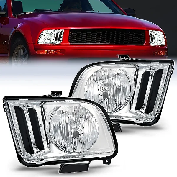 Nilight Headlight Assembly Compatible with 2005 2006 2007 2008 2009 Ford Mustang Headlamps Replacement Chrome Housing Clear Reflector Upgraded Clear Lens Driver and Passenger Side