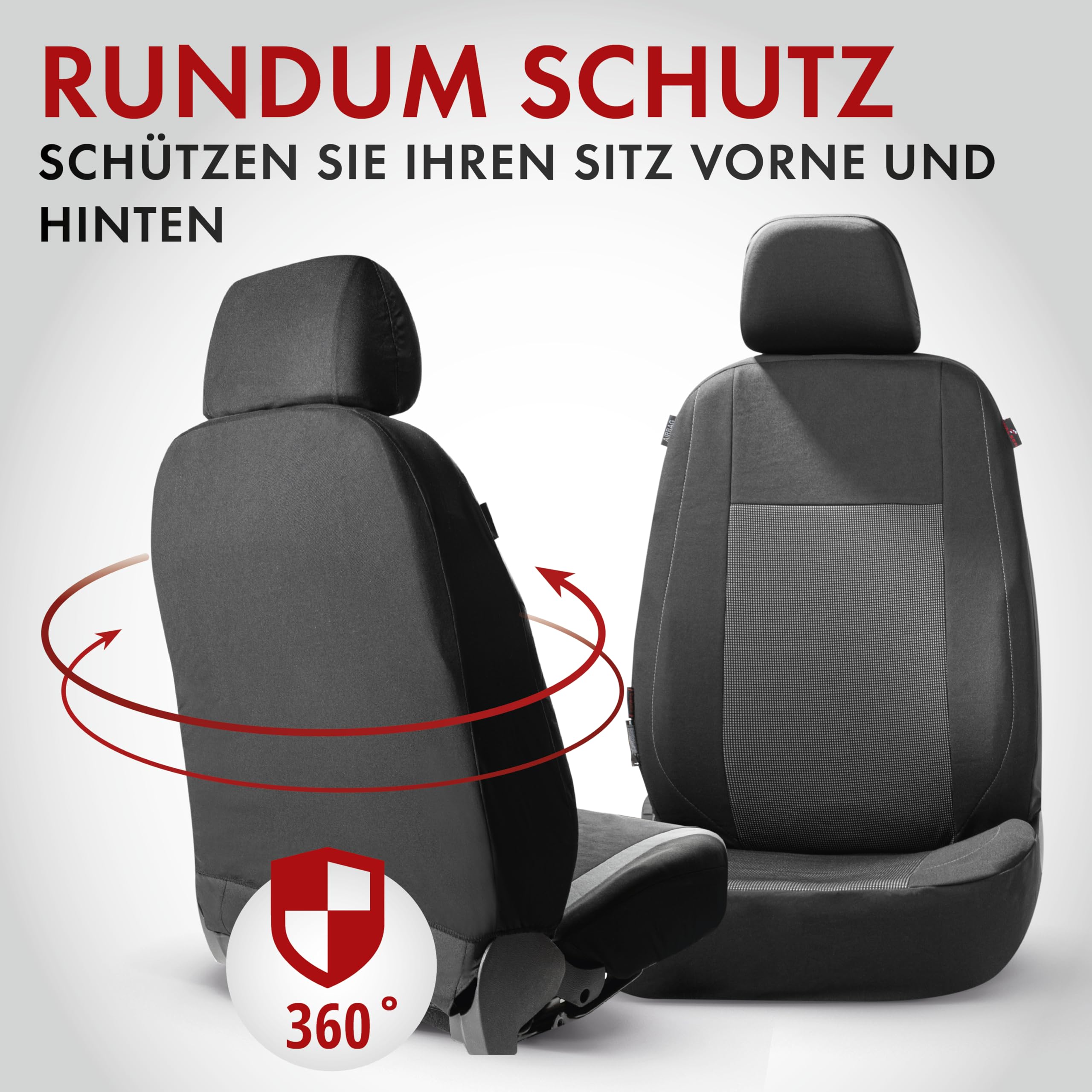 Walser Premium Autositzbezüge Ardwell mit Reißverschluss Qualitätssieger Sehr Gut* Sitzbezüge Auto, Zipp-IT Schonbezüge, 2 Vordersitzbezüge schwarz/grau 11867