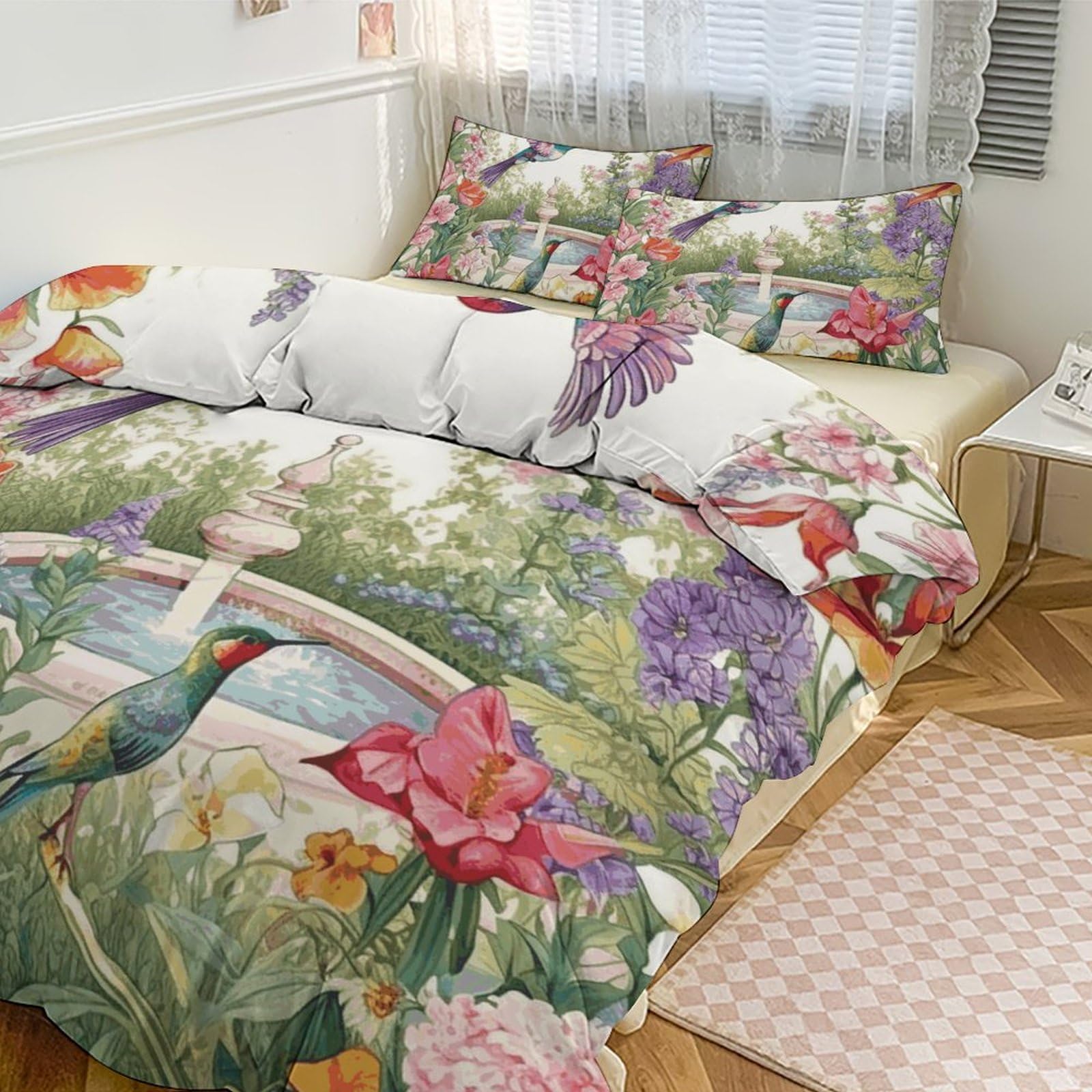 Couette pour grand lit motif jardin mignon parure 3 pièces