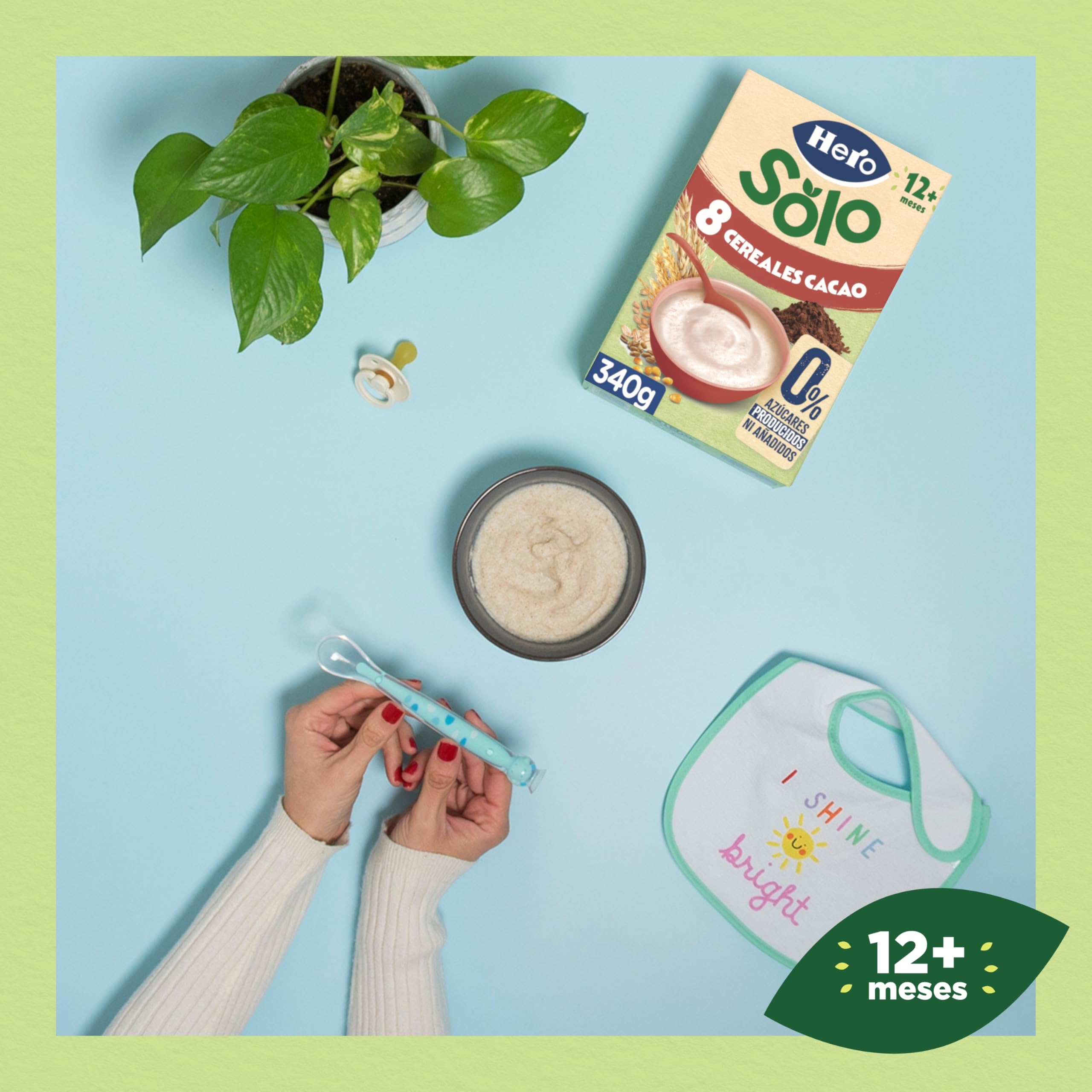 Hero Solo Papilla 8 Cereales con Cacao, Sin Azúcares Añadidos, Rica en Fibra y Vitaminas, Sabor Natural para Bebés, a partir de 12 meses