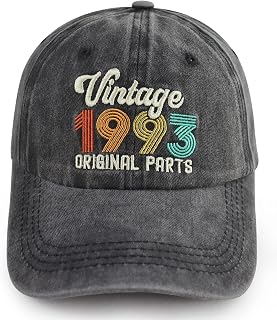 Vintage 1993 Original Parts Hats for Women Men, Adjustable Washed Cotton Embroidered 30th Birthday Decorations Baseball Cap
