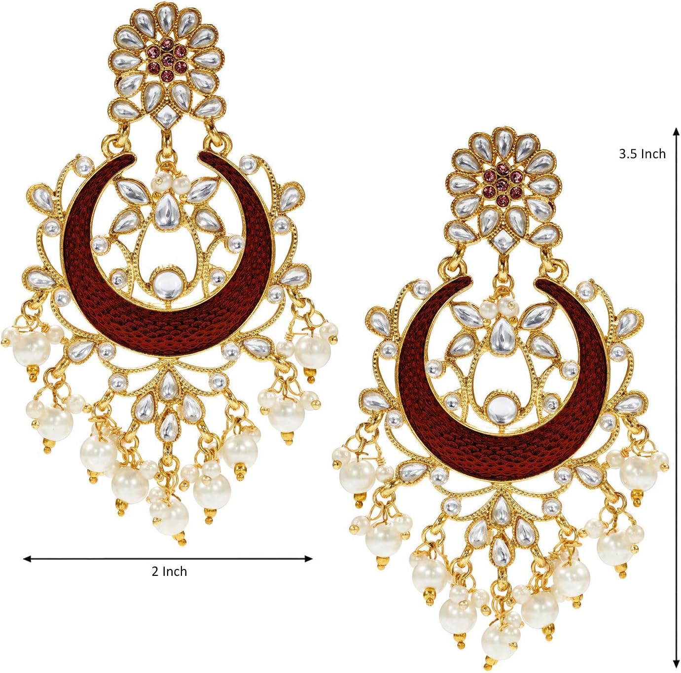 Aheli Indian Traditional Chandbali Dangle Earring Ethnic Festive Bollywood Wedding Jewelry Gift for Women Maroon