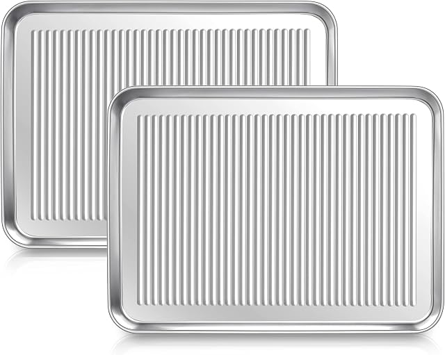 Baking Tray Set of 2, Herogo Stainless Steel Oven Tray (40x30x2.5cm), Large Professional Baking Pan for Baking Cooking, Ridges Design & Rust Free, Non-Toxic & Healthy, Oven & Dishwasher Safe, Silver