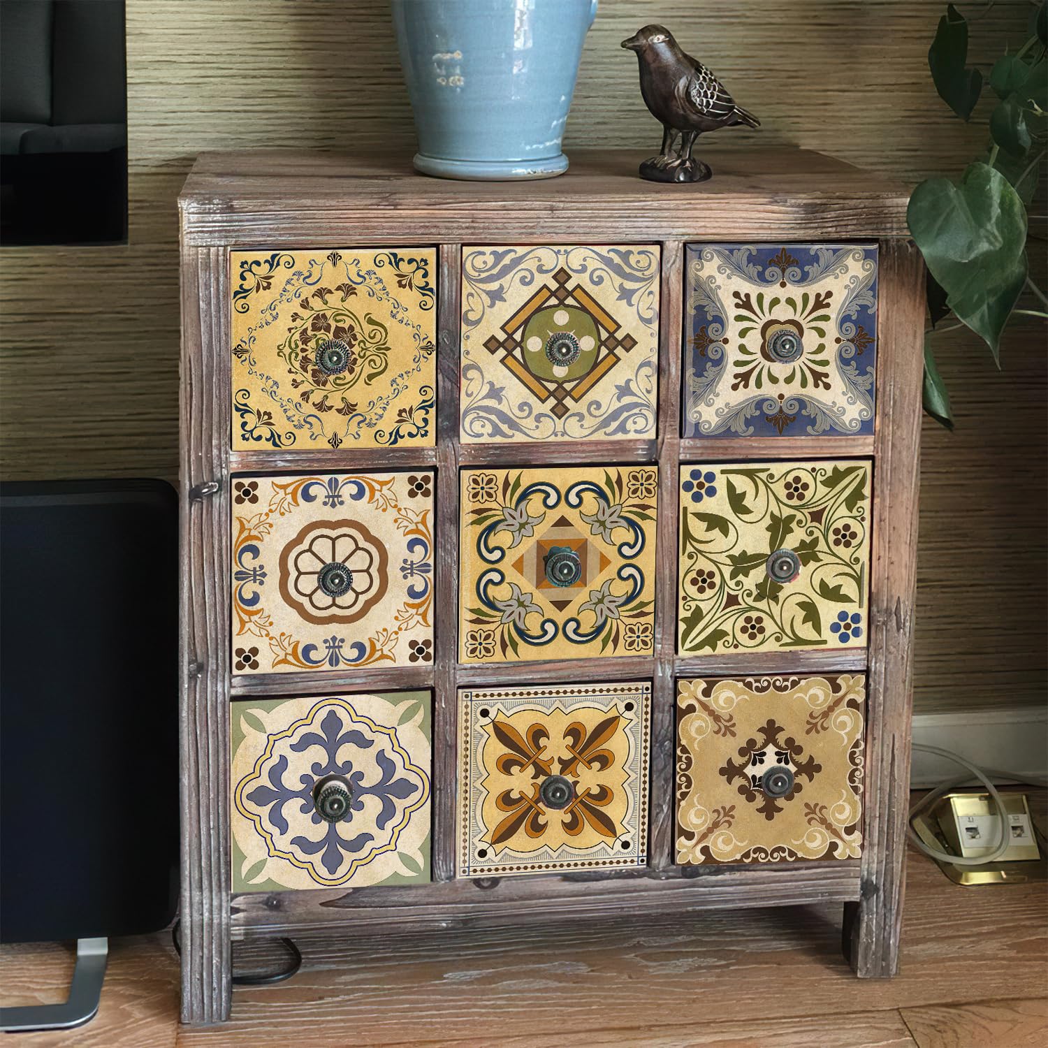 Confezione da 20 adesivi tradizionali per piastrelle in arte moderna e tradizionale, autoadesivi, a prova di olio, stile vittoriano marocchino nero crema mosaico (iridiscente