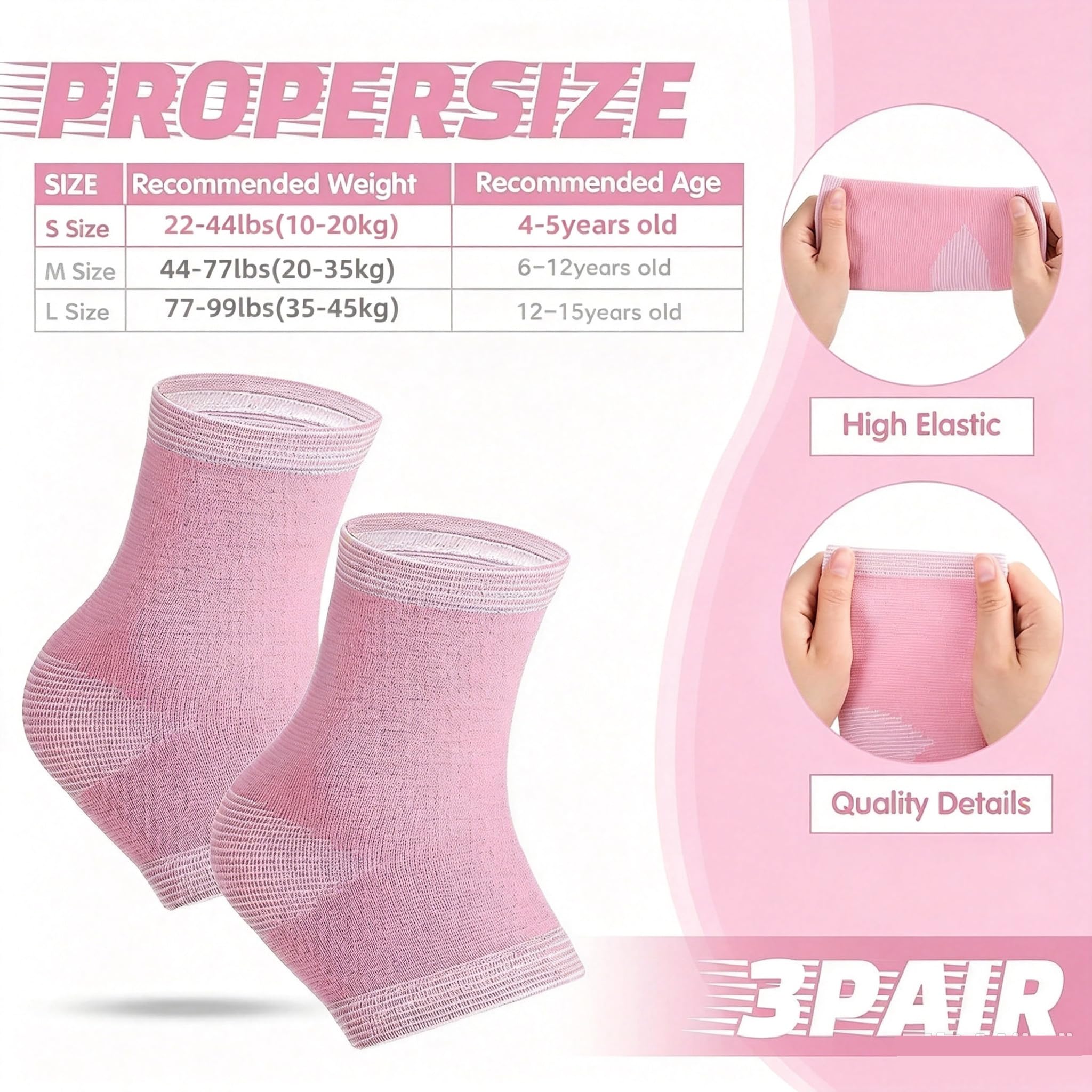 3 pary orteza na kostkę dla dzieci rękawy uciskowe wsparcie łuku stopy skarpety dla dzieci kostki sporty bieganie taniec fitness gimnastyka