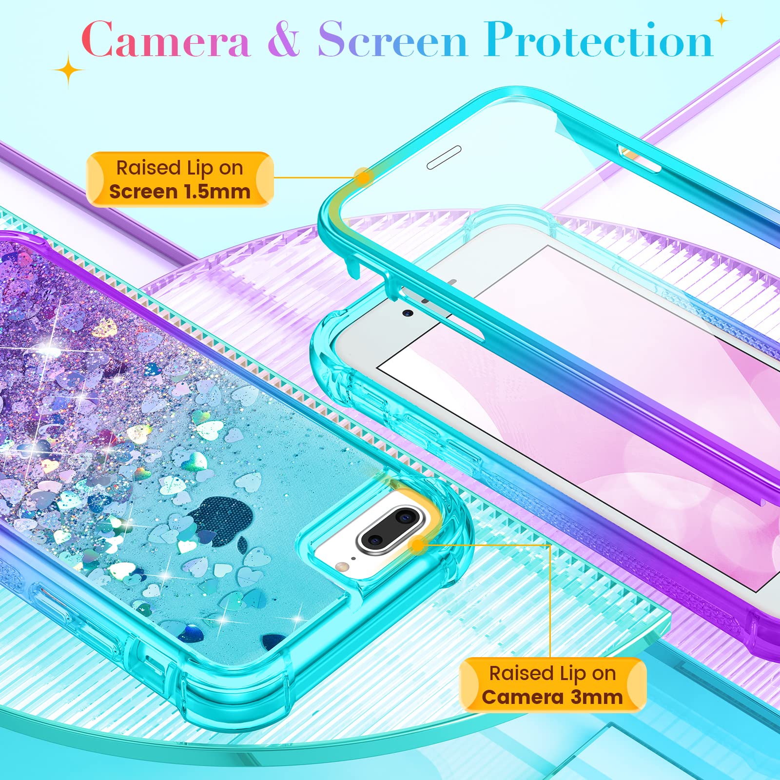 Uposao Cover Compatibile con iPhone 7 Plus/8 Plus Glitter Custodia in