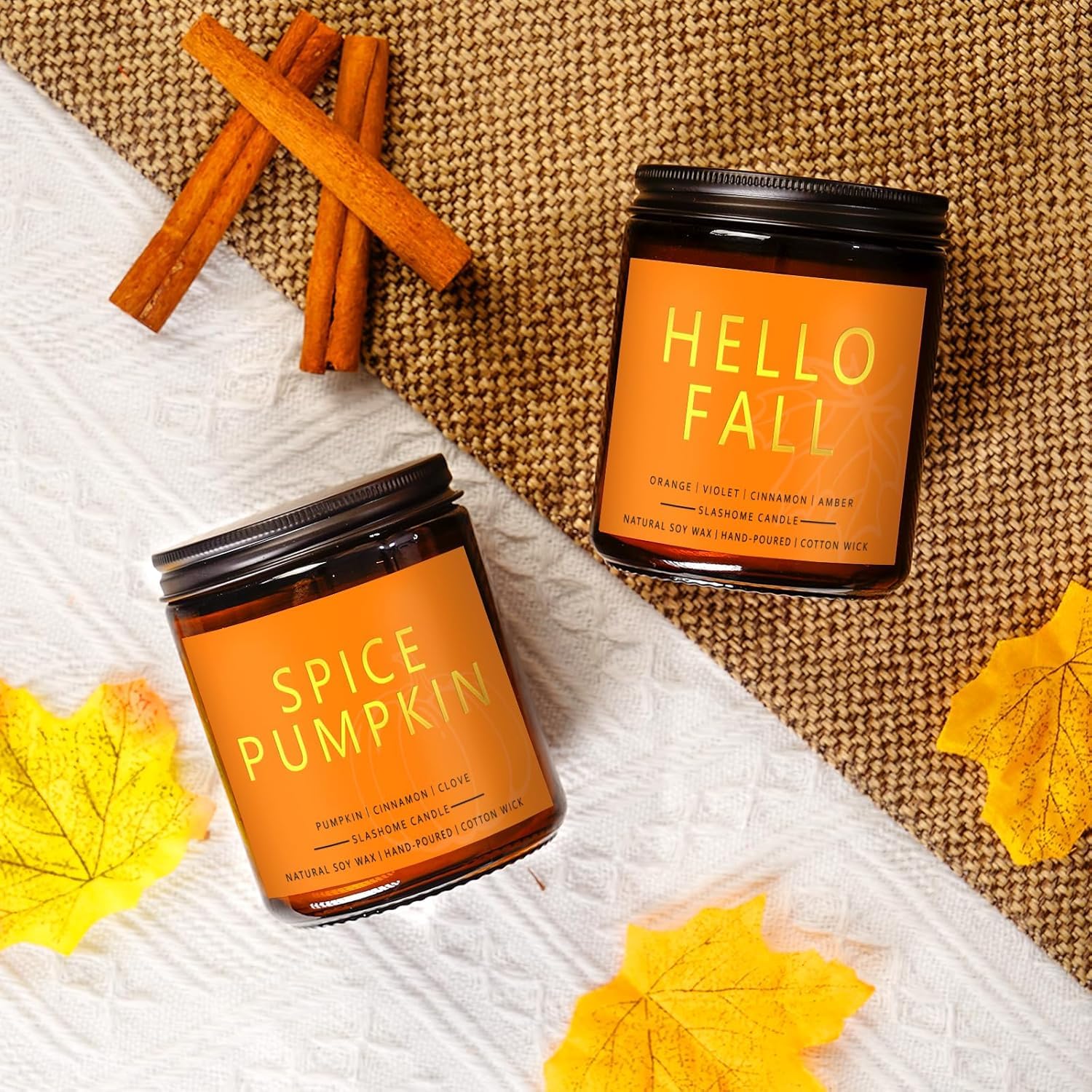 Herbstkerzen Set | Herbstduft Duftkerzen, Herblich Soja Kerzen, Herbst Kerzen Set, Herbstgeschenke, Kerze im Glas 200 ml - herbstlicher Duft Hello Fall/Gewürz/Apfelkürbis