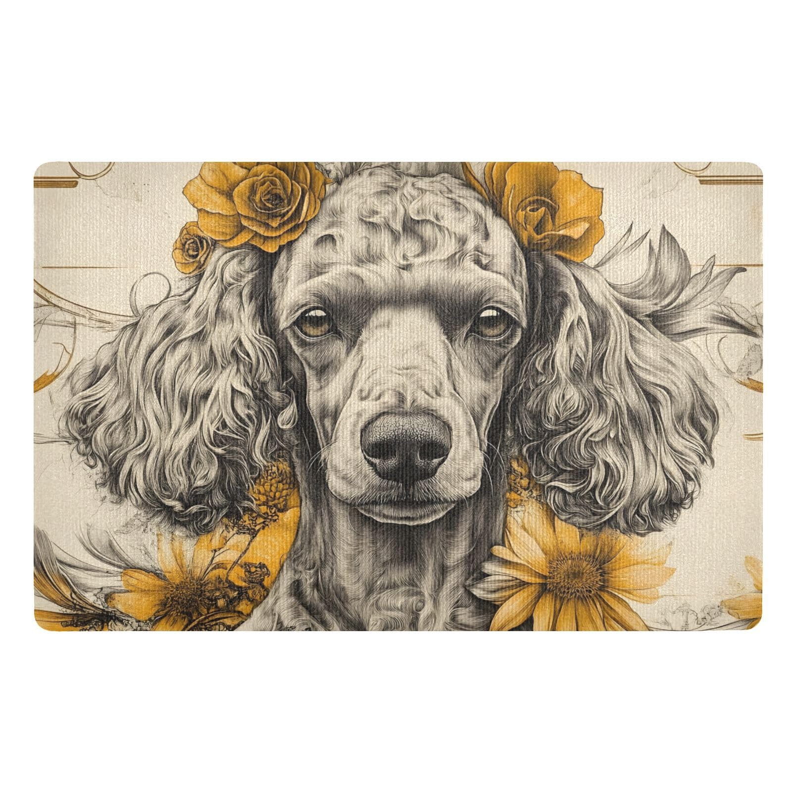 QGBYMX Poodle Floral Cute Door mat Cute Funny Front Doormat for Outdoor Indoor Entrance Low Profile Non-Slip Floor Mats for Home Decor 20” x 32”