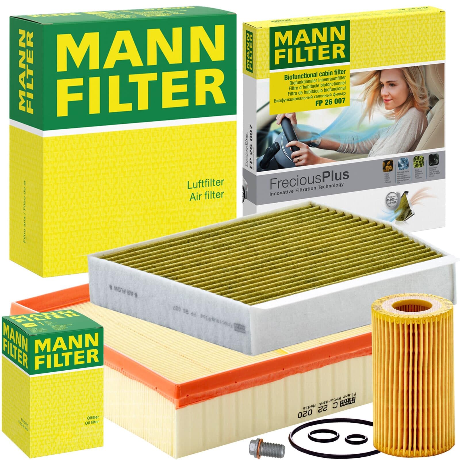 Mann Inspektionspaket | FP26007+C22020,(LX3471)+HU7010Z (OX153/7D2)+56424, Freciousplus