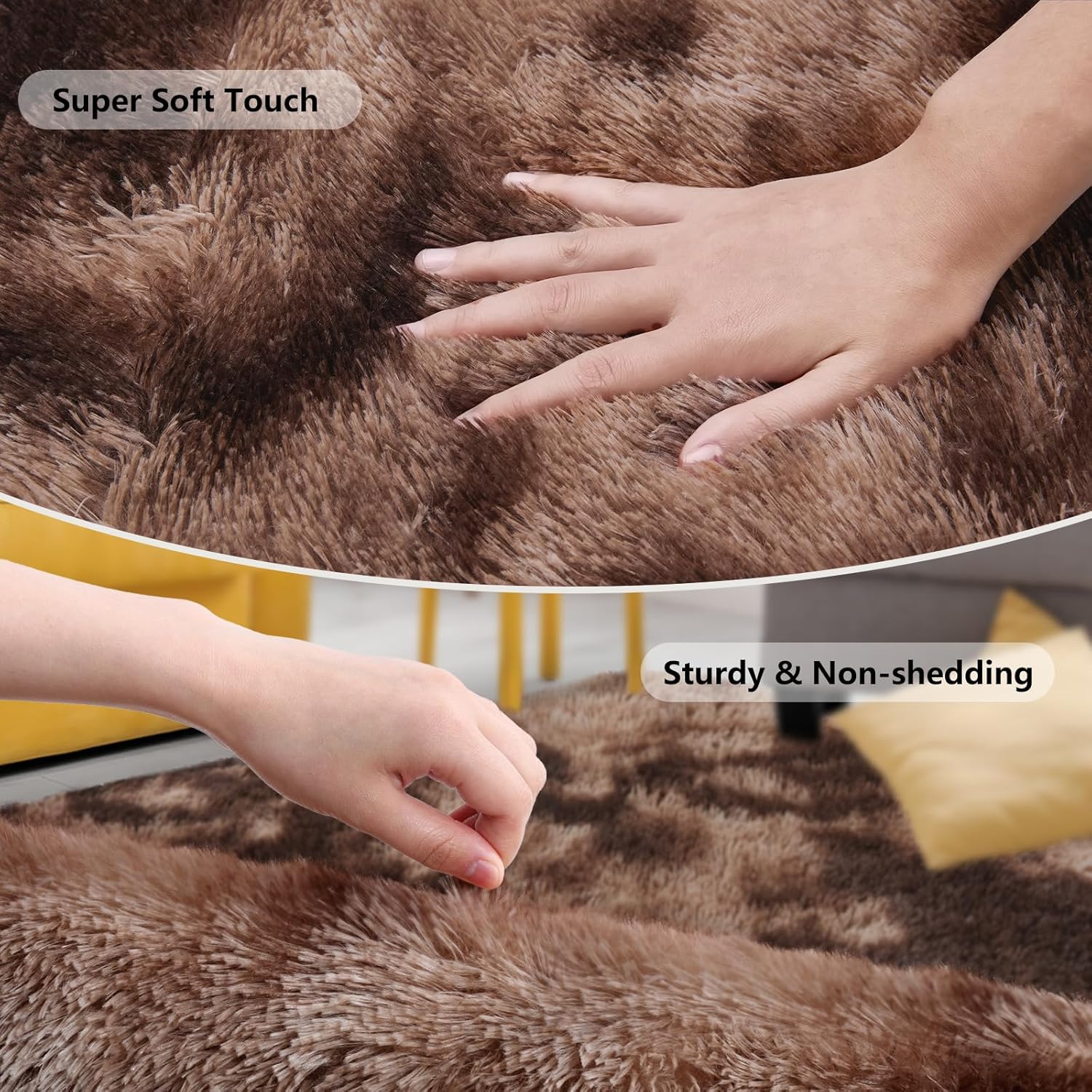 Large Area Rug for Bedroom Living Room, 6x9 Ft Tie-Dyed Shag Carpet, Fluffy Plush Soft Throw Mat for Kids Nursery Lounge, Washable Non-Slip Furry Floor Rug for Home Decor, Coffee Brown