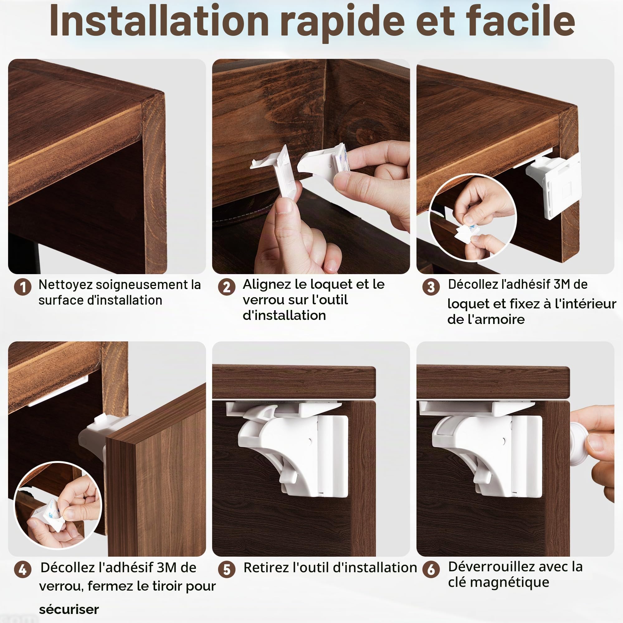 Securite Placard Enfant- 15 serrures + 3 Clés, Placard Bloque Porte BebeTiroir Armoires Verrous Sans Percer, Bloc Tiroir Securite Bebe