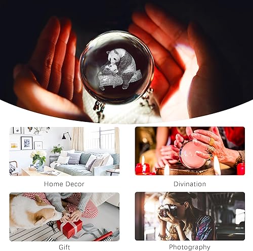 Miniatura 7 de HDCRYSTALGIFTS 2.362 in 3D tallado láser de cristal completo esfera arte decorativo pisapapeles (águila y panda)